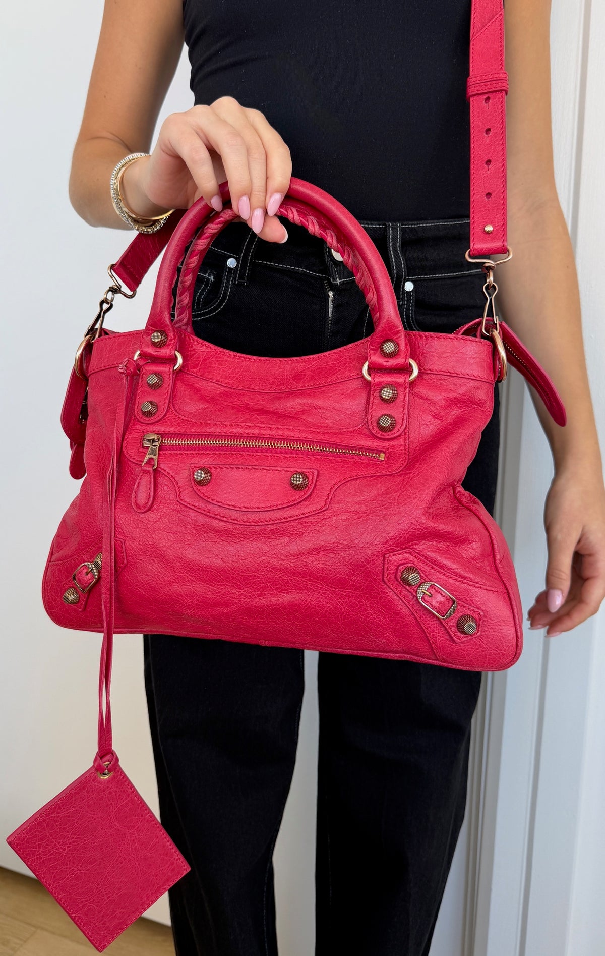 Balenciaga Vintage Red Leather Small Motocross Two-Way City Bag