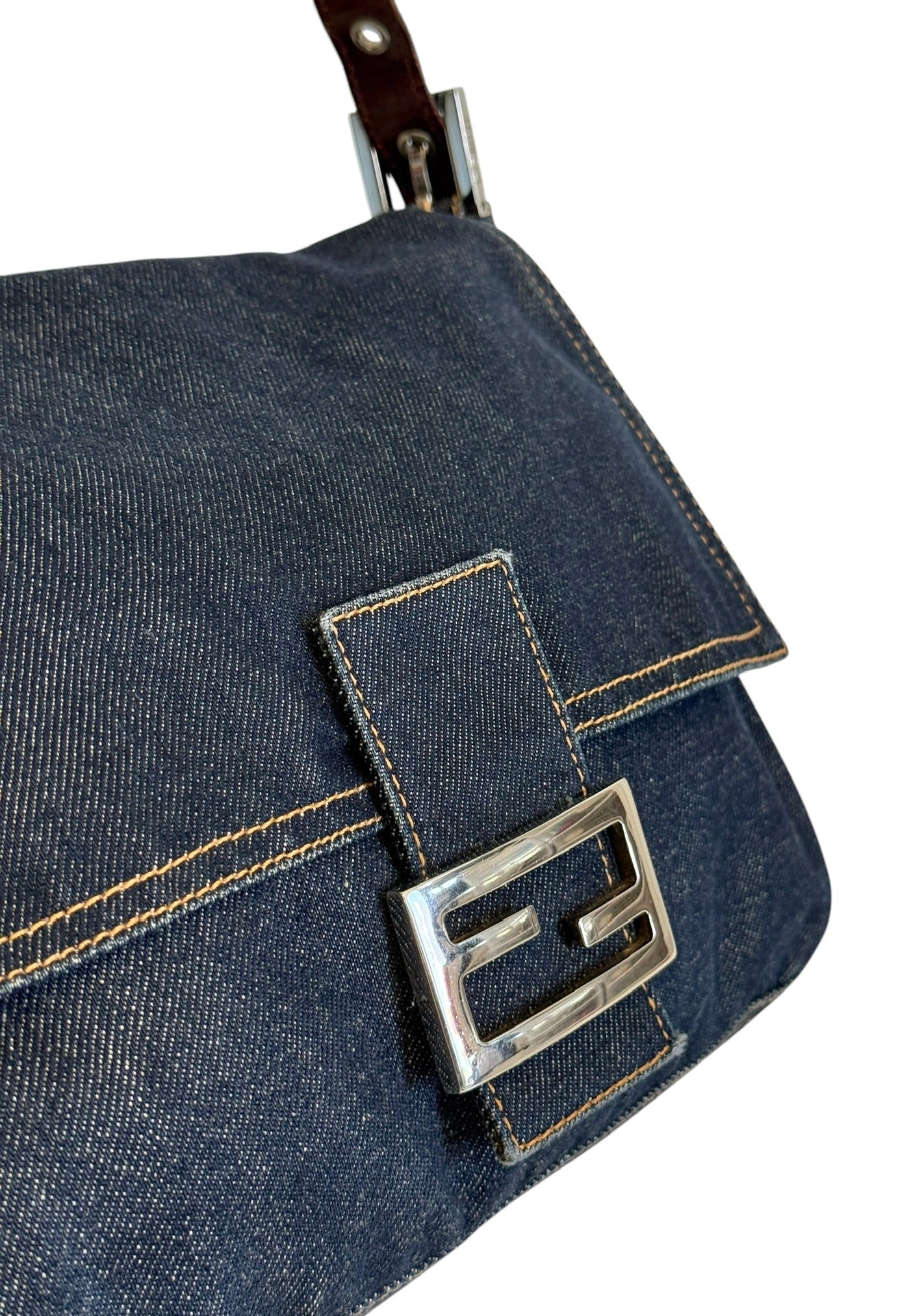 Fendi Vintage Classic Blue Denim Mamma Baguette Shoulder Bag