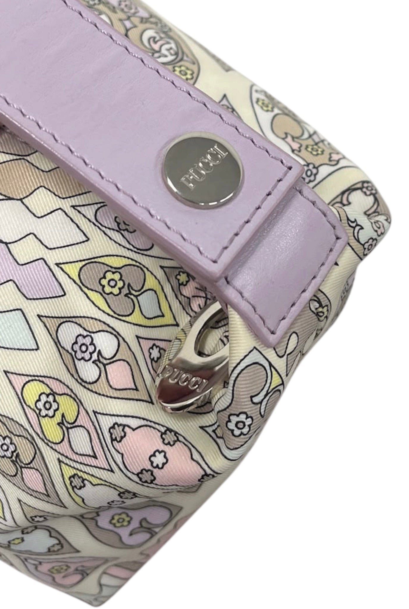 Pucci Vintage Pastel Lilac Yellow and Pink Mini Dome Cosmetic Pochette Top Handle Bag