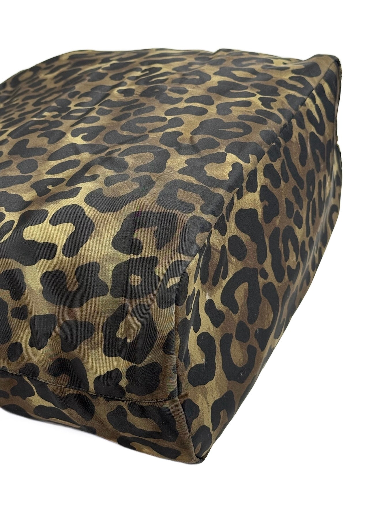 Prada Vintage Black & Green Nylon Leopard Print Tessuto Shoulder Tote Bag