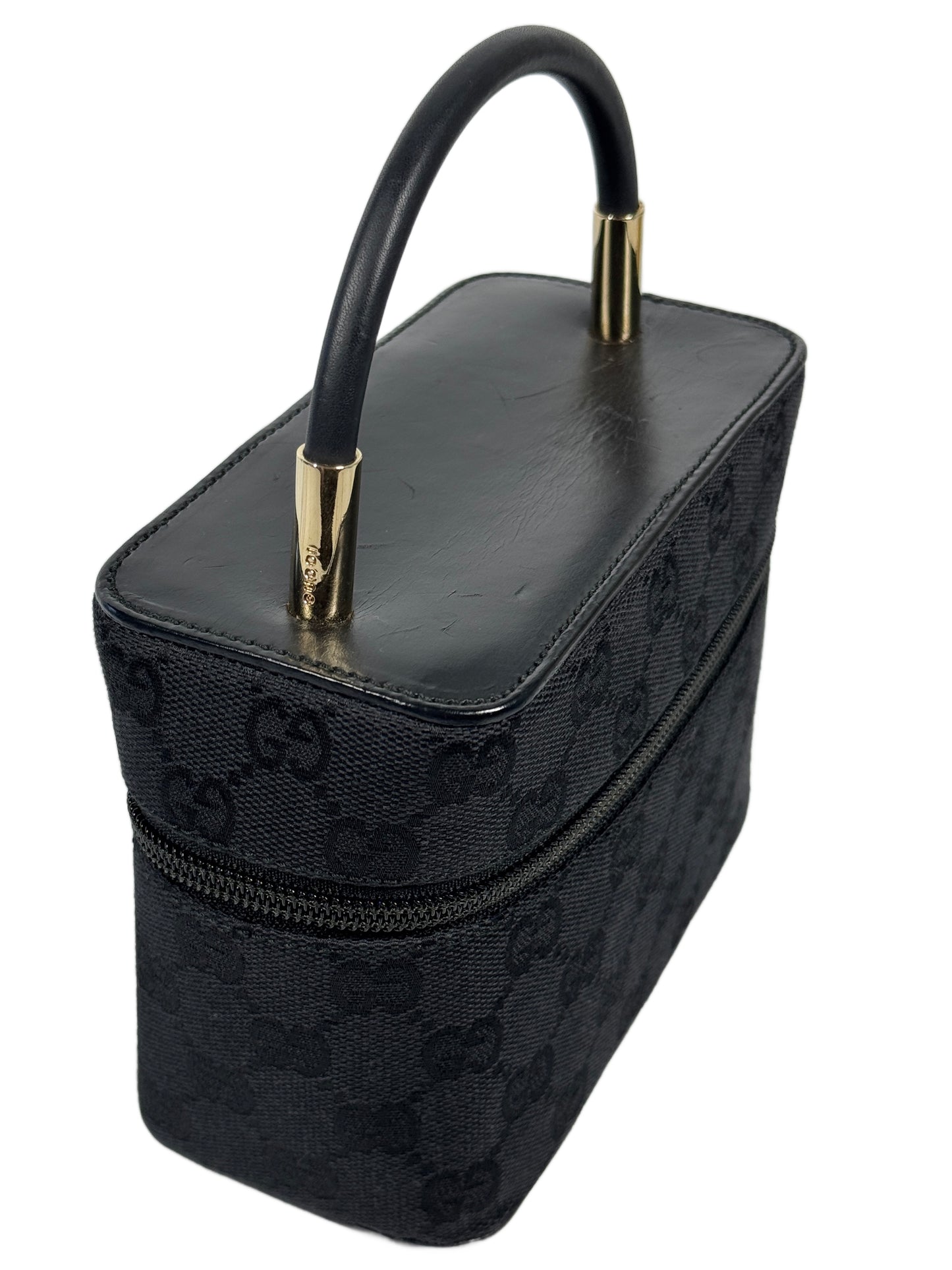 Gucci Vintage Black GG Monogram Mini Vanity Case Top Handle Bag