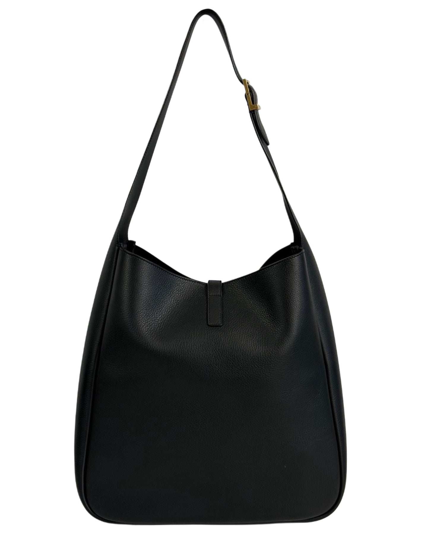YSL / Yves Saint Laurent Le 5 à 7 Supple Large Black Grained Leather Hobo Shoulder Bag