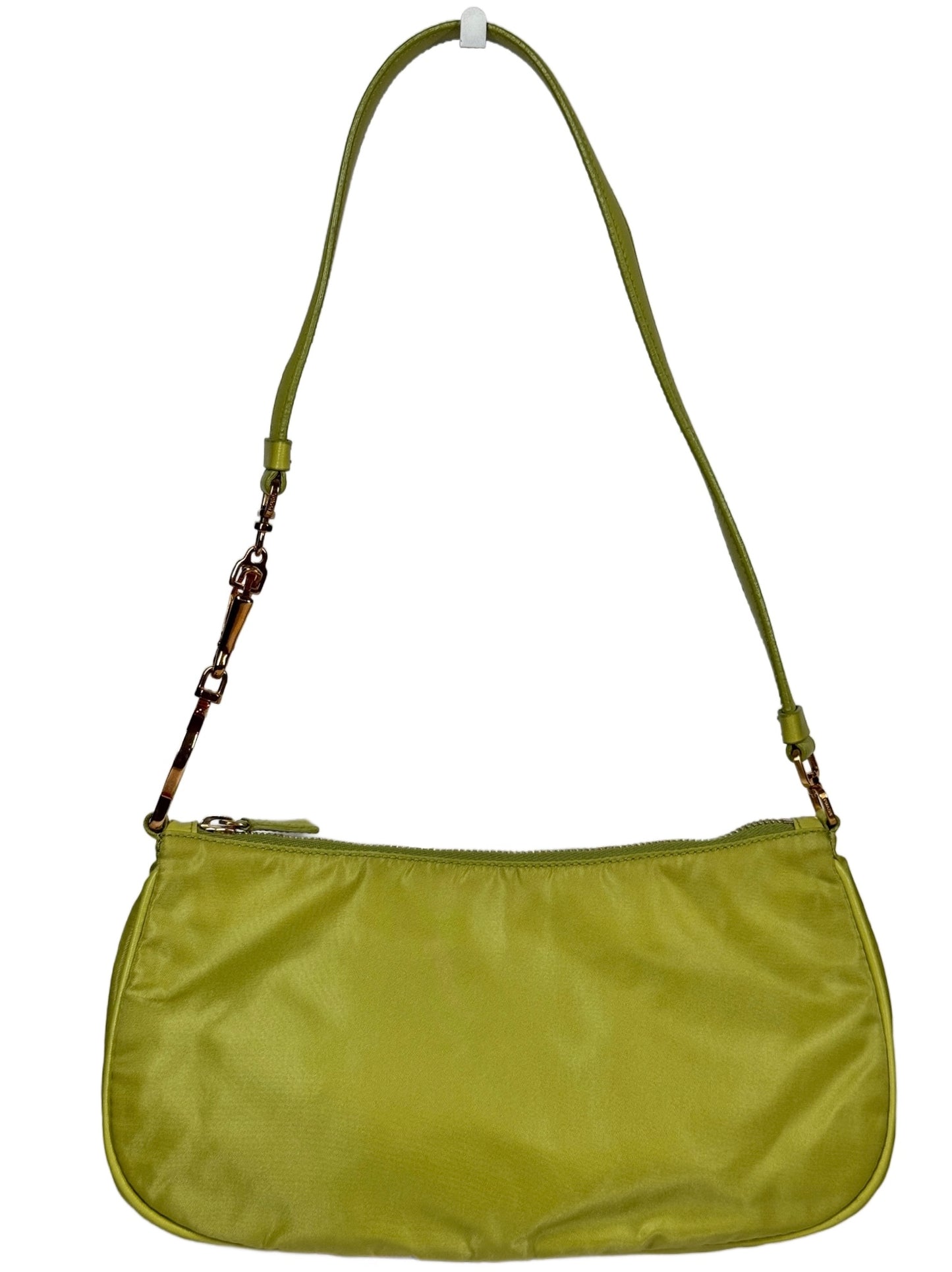 Prada Vintage Lime Green Tessuto Nylon Cleo Ring Shoulder Bag