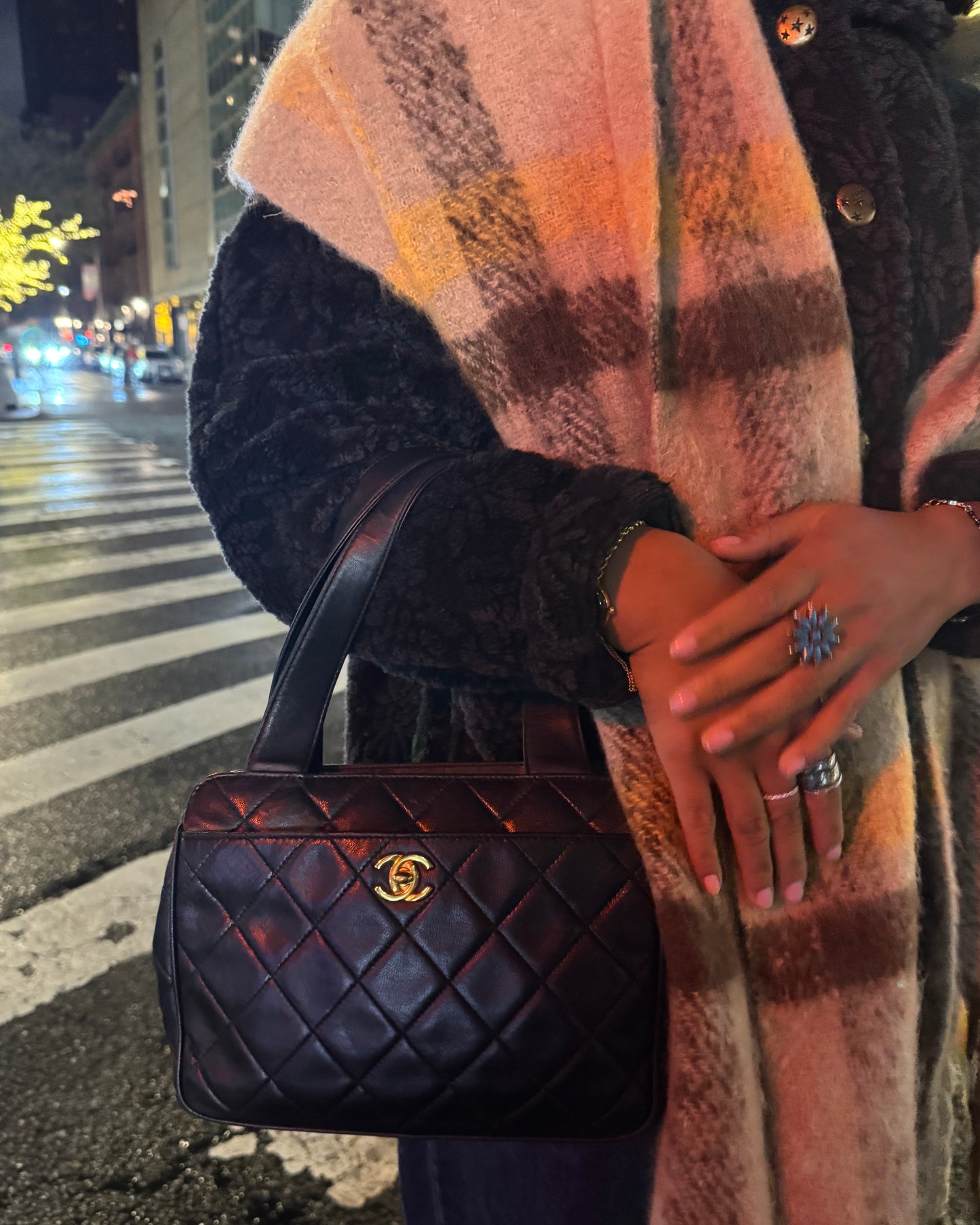 Chanel Vintage Black Quilted Lambskin Small Kelly Top Handle Shoulder Bag w 24K GPHW