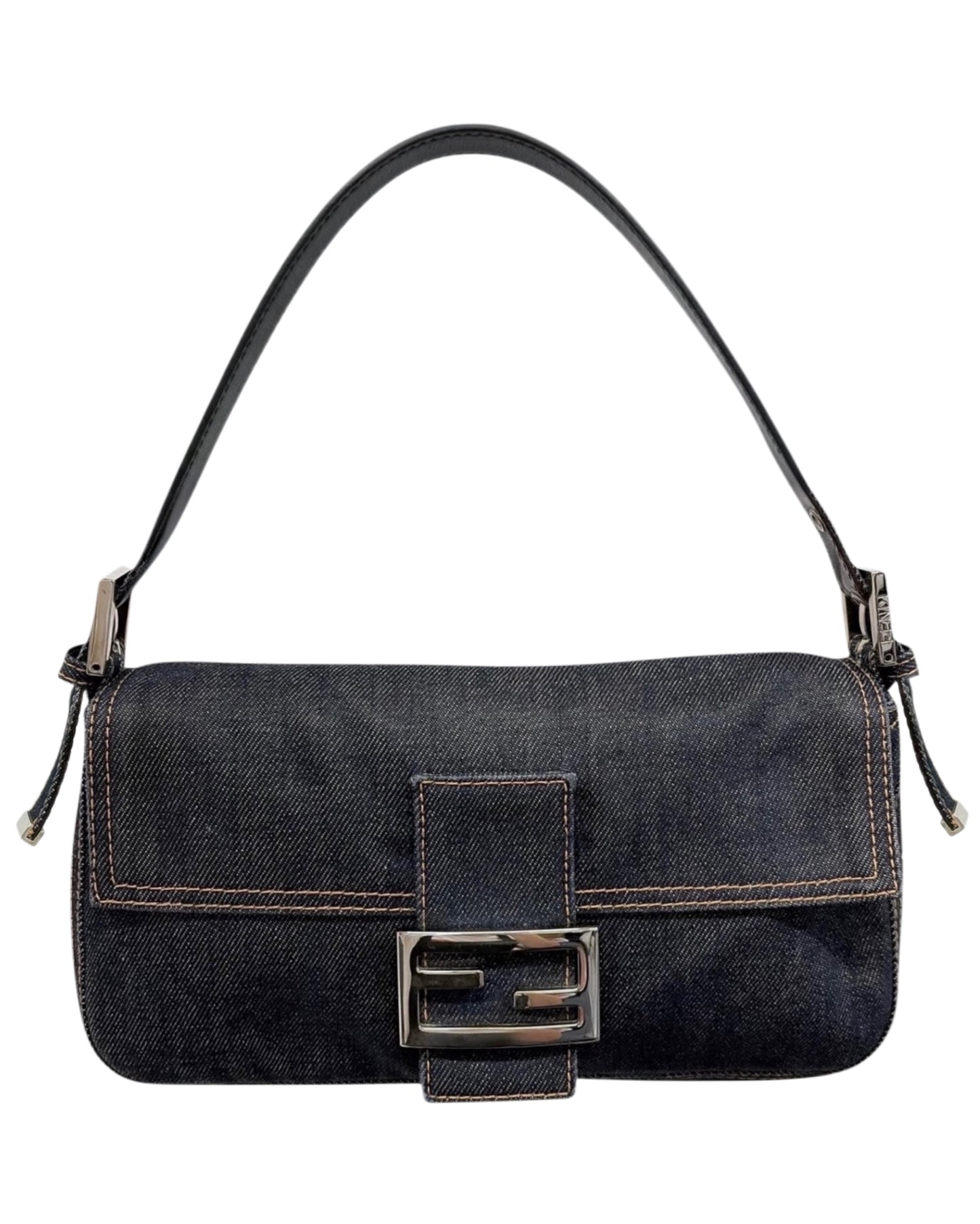 Fendi Vintage Blue Denim Classic Shoulder Baguette Bag