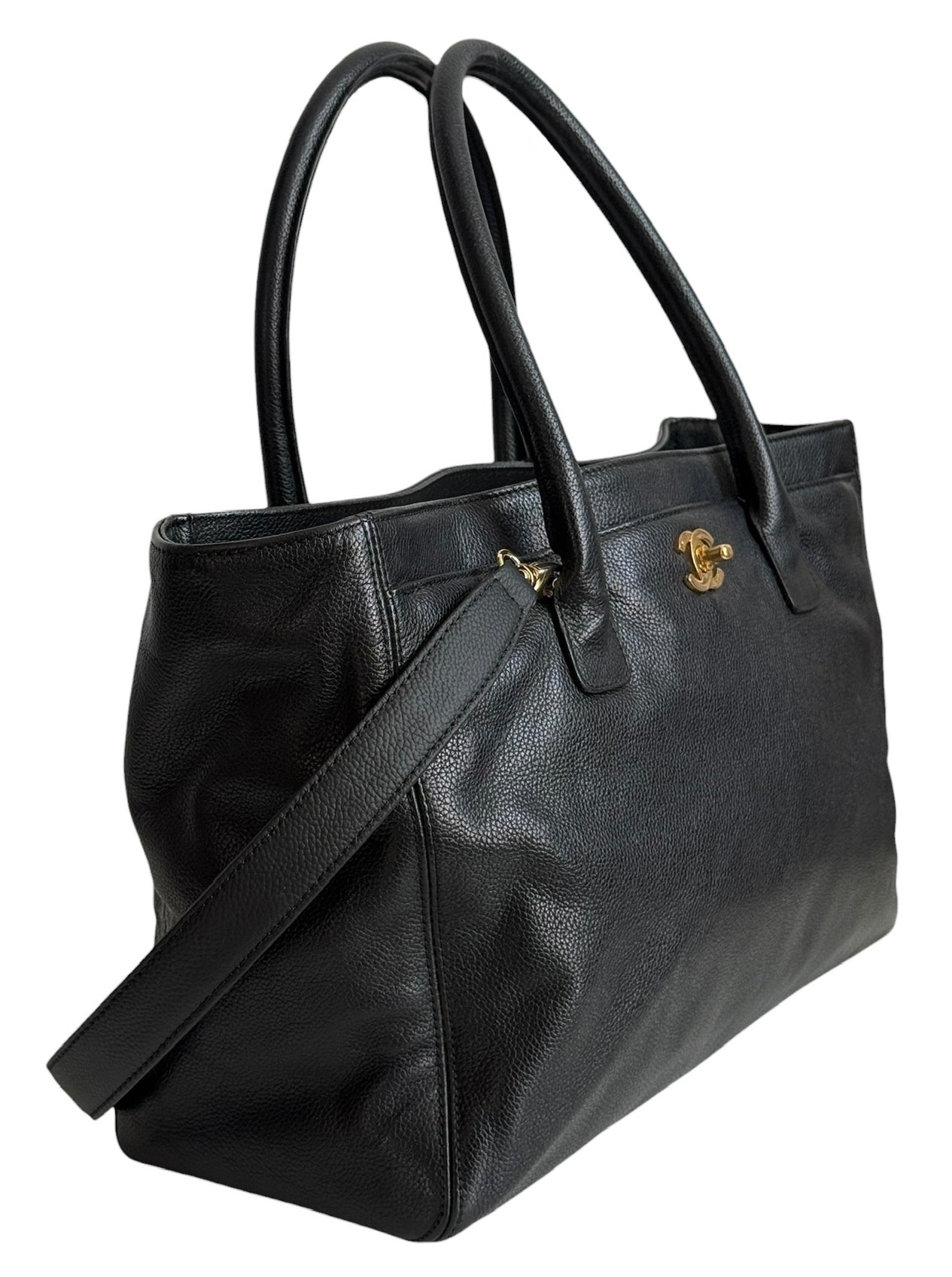 Chanel Vintage 00s Black Deerskin Two-Way Medium Cerf Executive Tote Bag With 24K Gold Plated Hardware