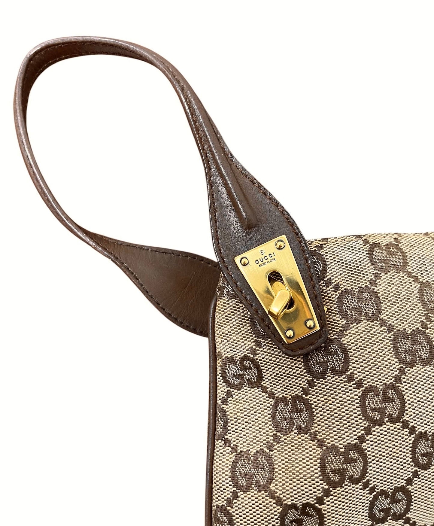 Gucci Vintage Brown GG Monogram Turnlock Wristlet Clutch 