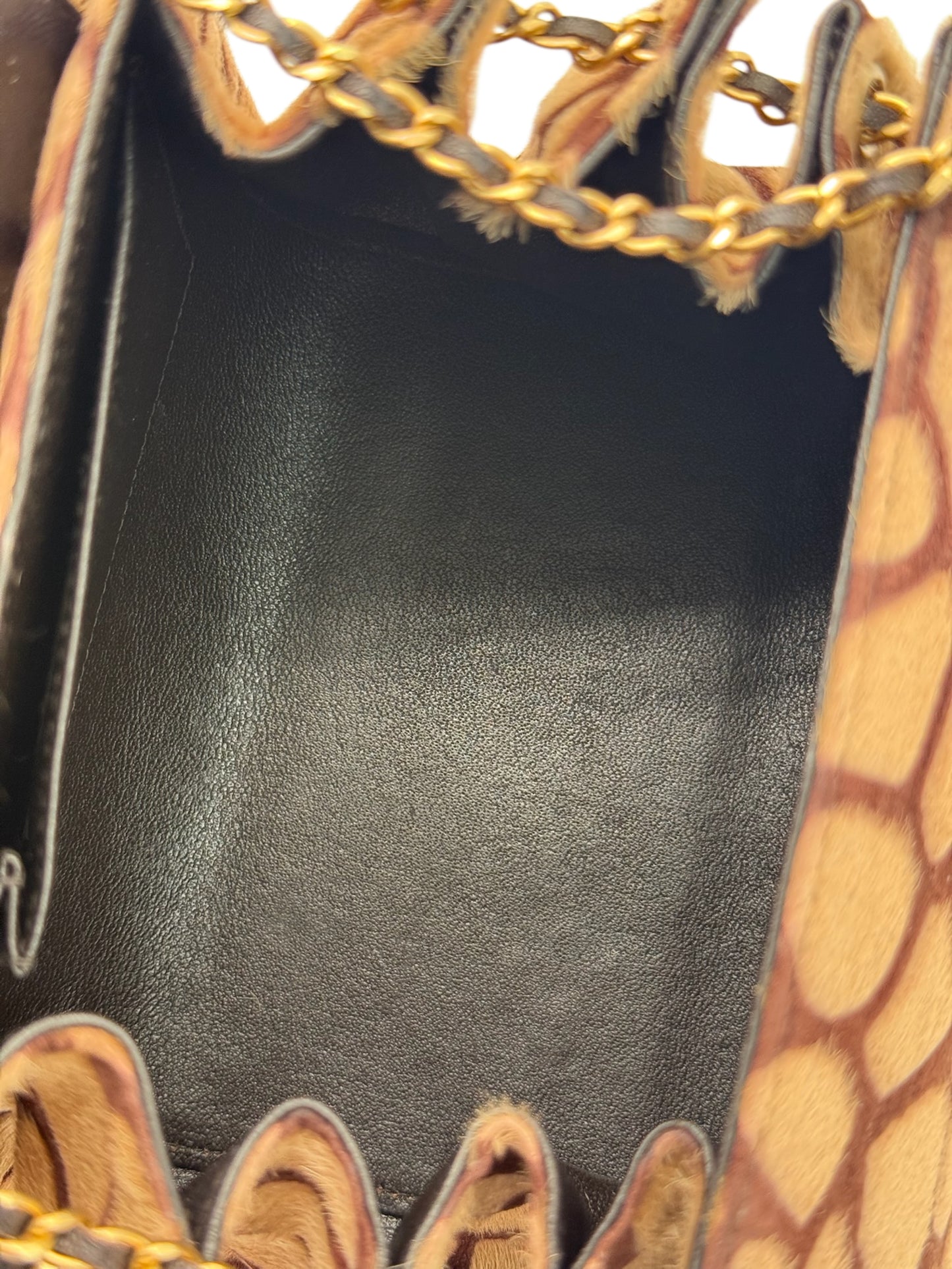 Chanel Vintage 00s Beige & Brown Giraffe Print Pony Hair Logo Reissue Turnlock Mini Top Handle Flap Bag