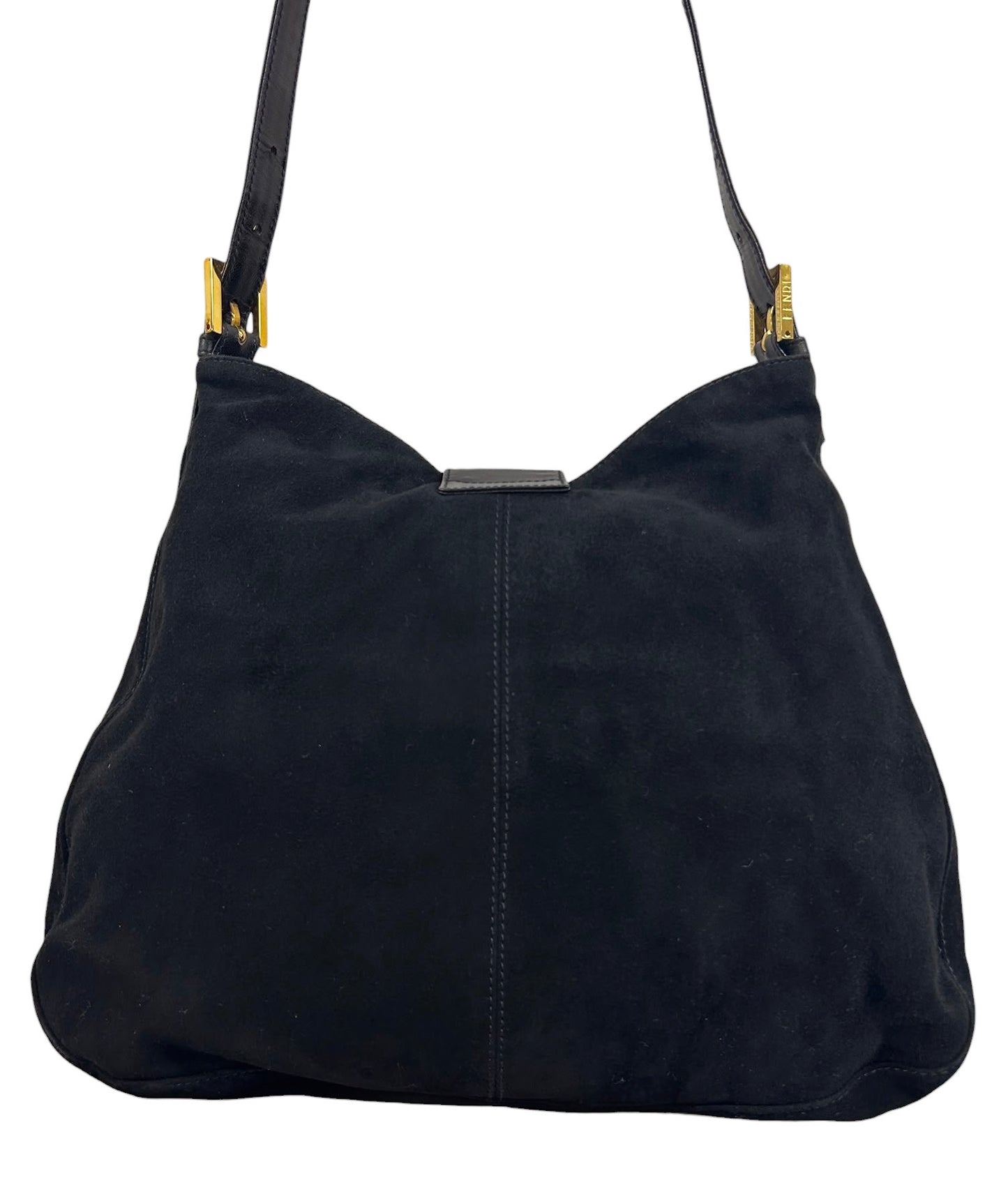 Fendi Vintage Black Suede Large Hobo Crossbody Messenger Baguette Bag 