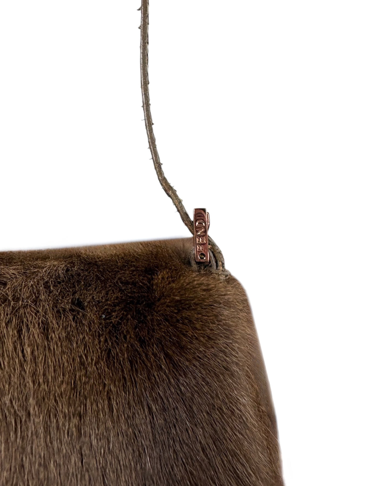Fendi Vintage Brown Rabbit Fur Python Trim Mini Mamma Shoulder Baguette Bag