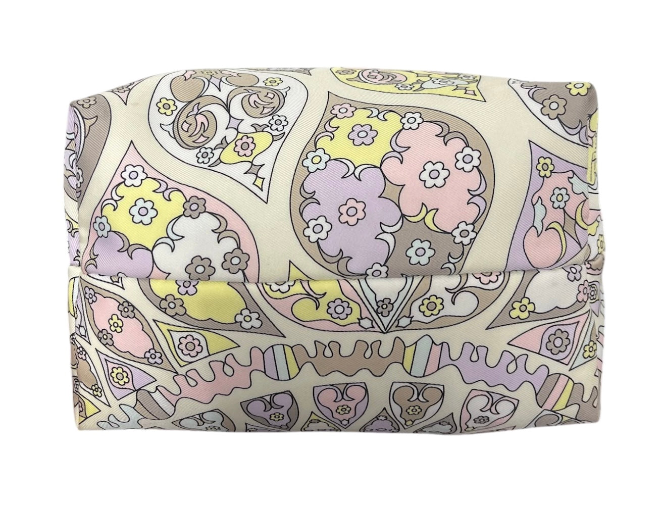 Pucci Vintage Pastel Lilac Yellow and Pink Mini Dome Cosmetic Pochette Top Handle Bag
