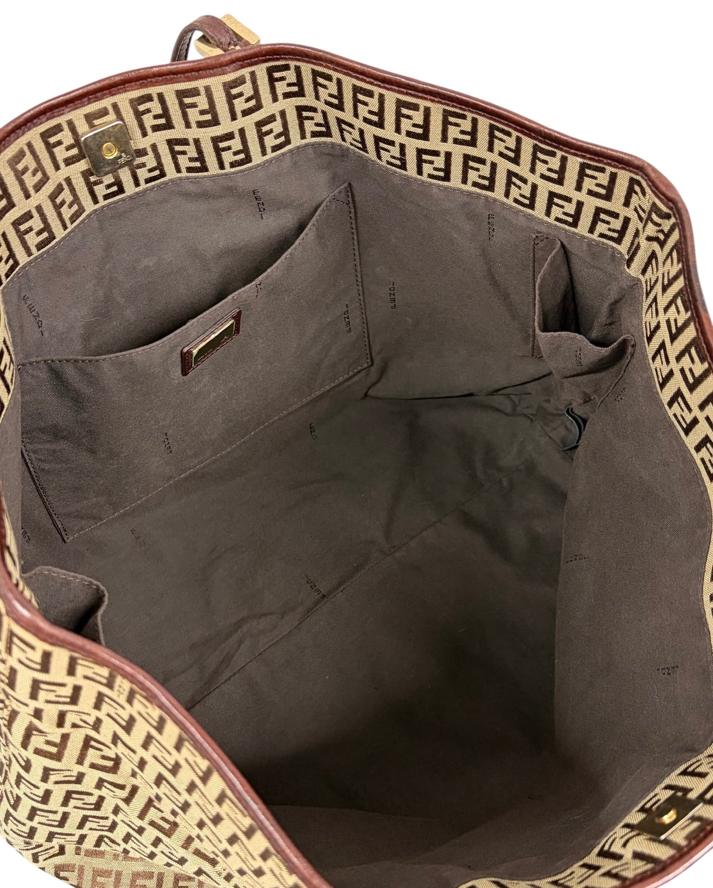 Fendi Vintage Light Brown Zucchino Zucca Monogram Large Shoulder Tote Bag 