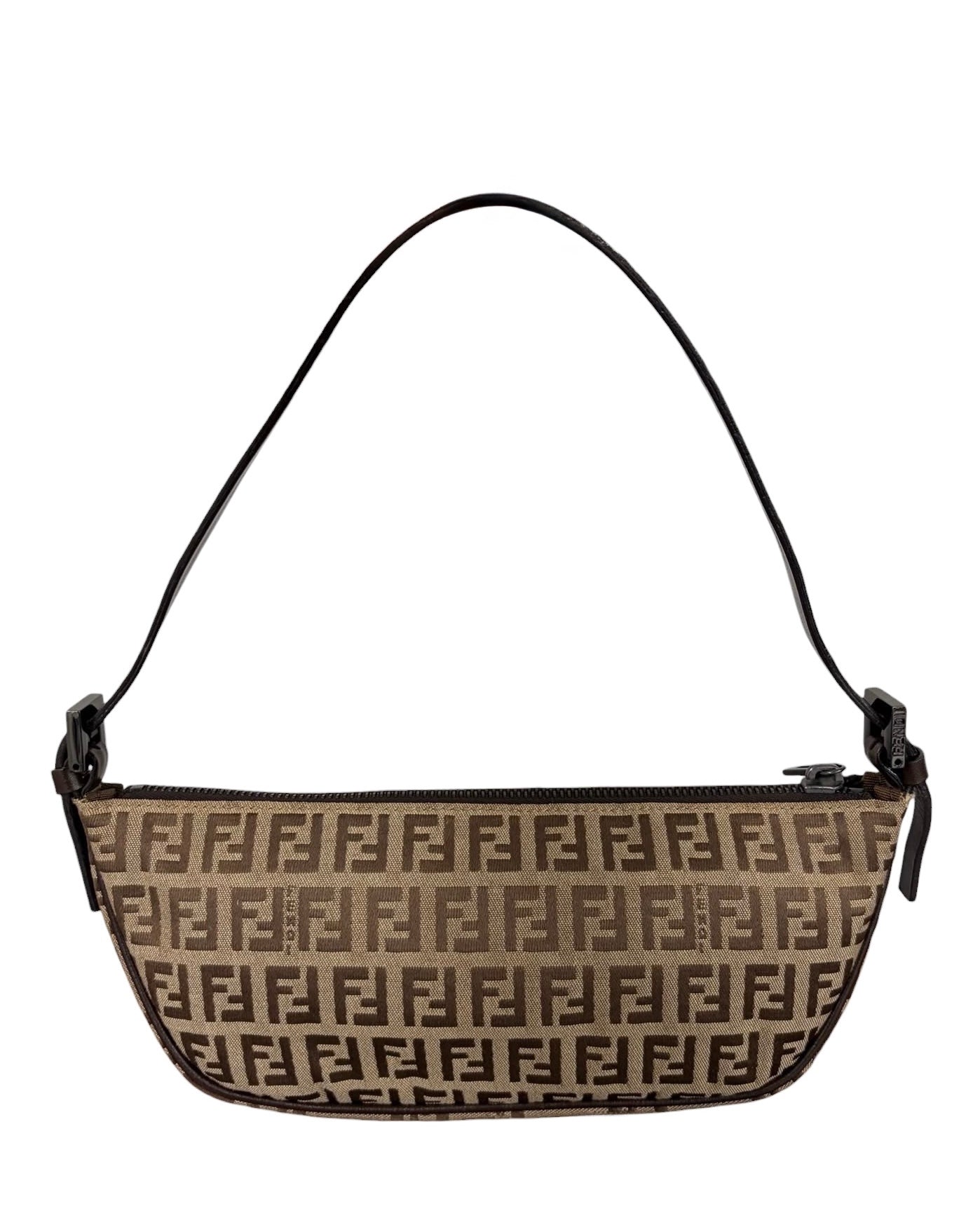 Fendi Vintage Light Brown Zucchino Zucca Monogram Small Half Moon Shoulder Pochette Bag