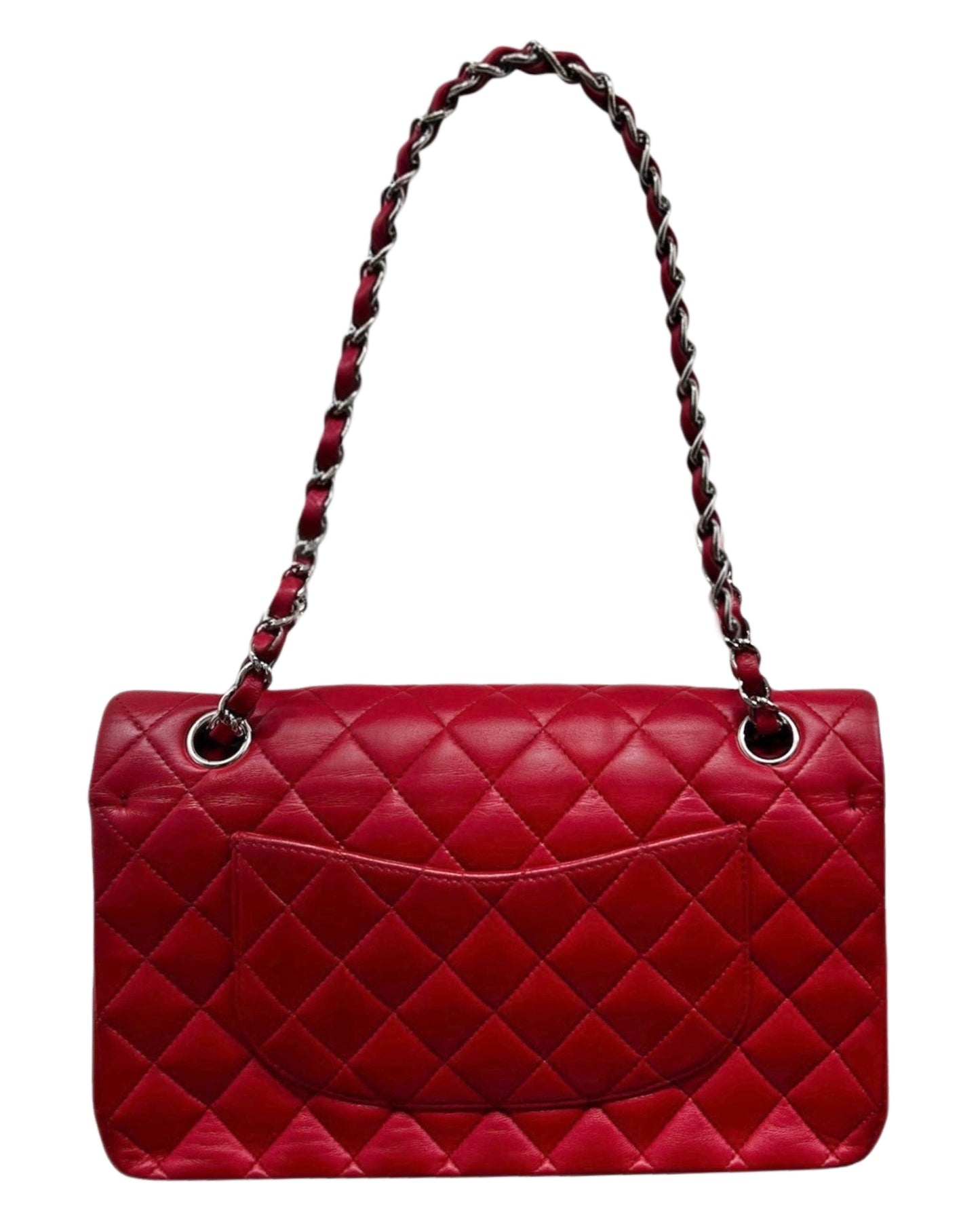 Chanel Red Quilted Lambskin Medium Classic Double Flap Bag with Silver Hardware