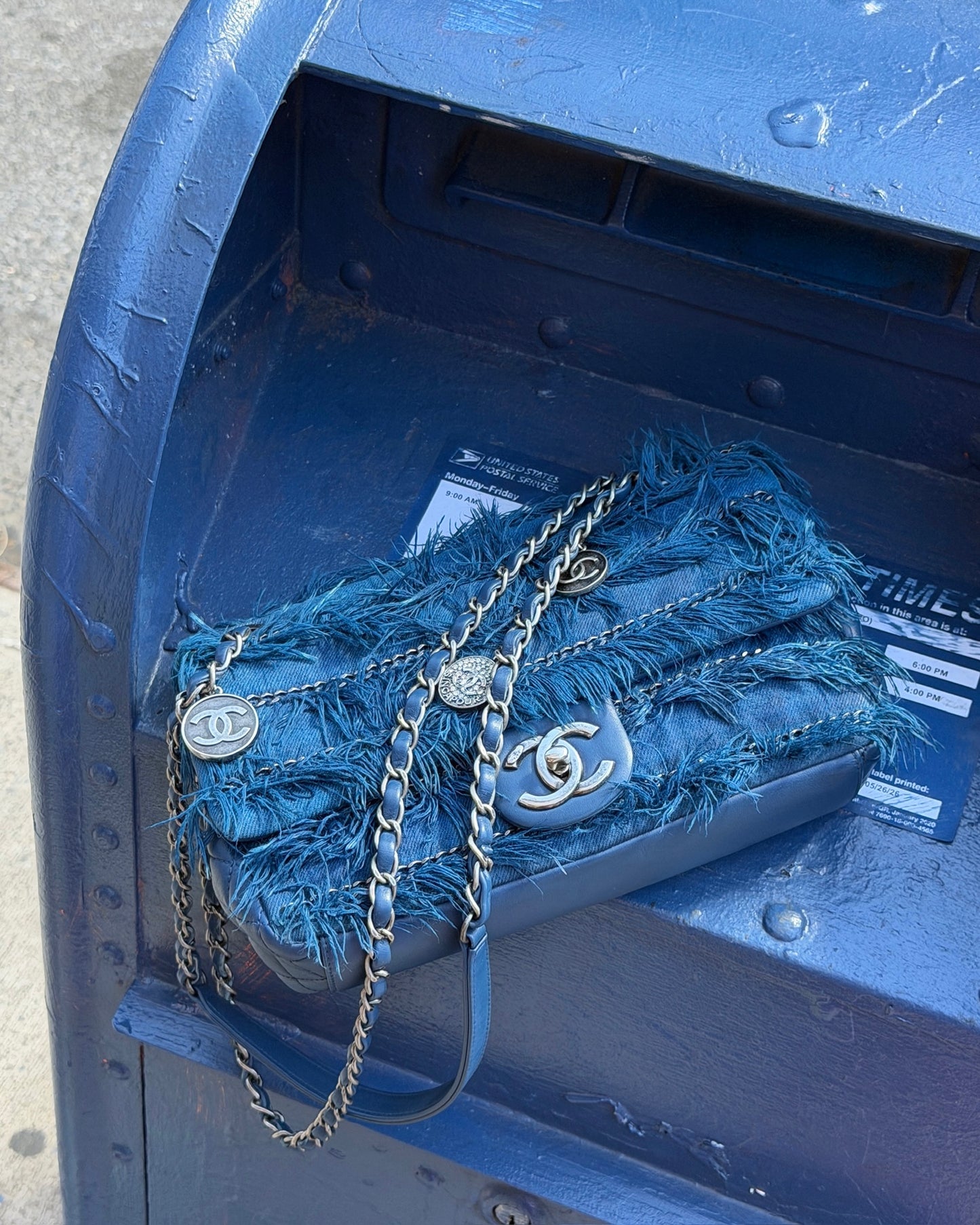 Chanel Vintage 2015 Paris-Dubai Blue Fringe Shoulder Flap Bag