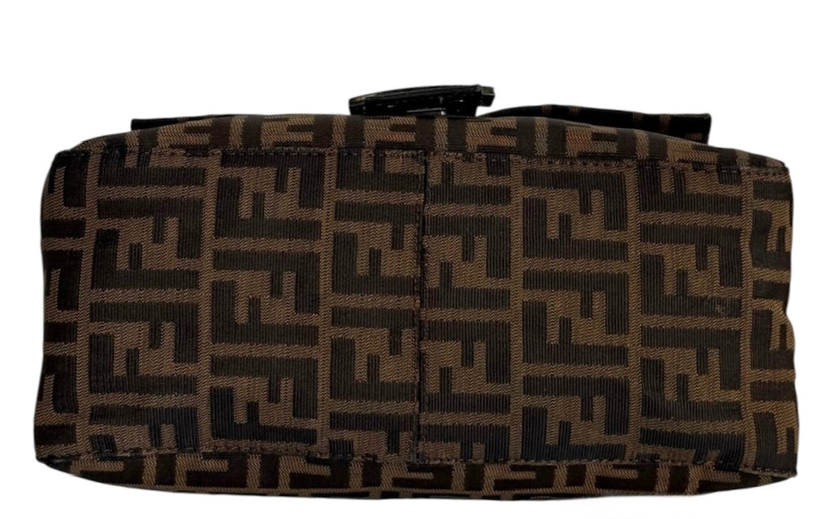 Fendi Vintage Brown Zucca Monogram Classic Mamma Shoulder Baguette Bag with SHW