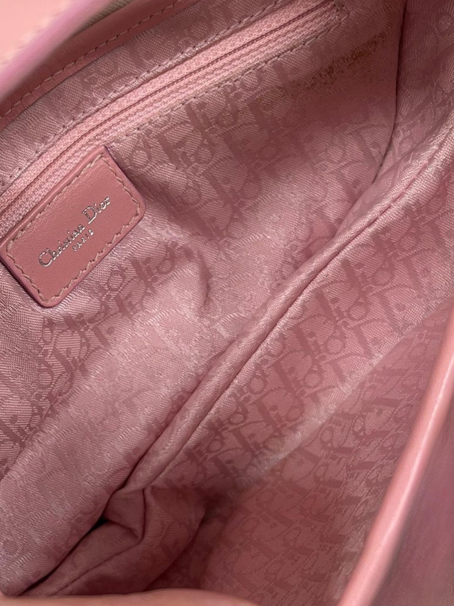 Dior Vintage 2003 White Distressed Pink Floral Canvas Leather Trim Medium Saddle Shoulder Bag