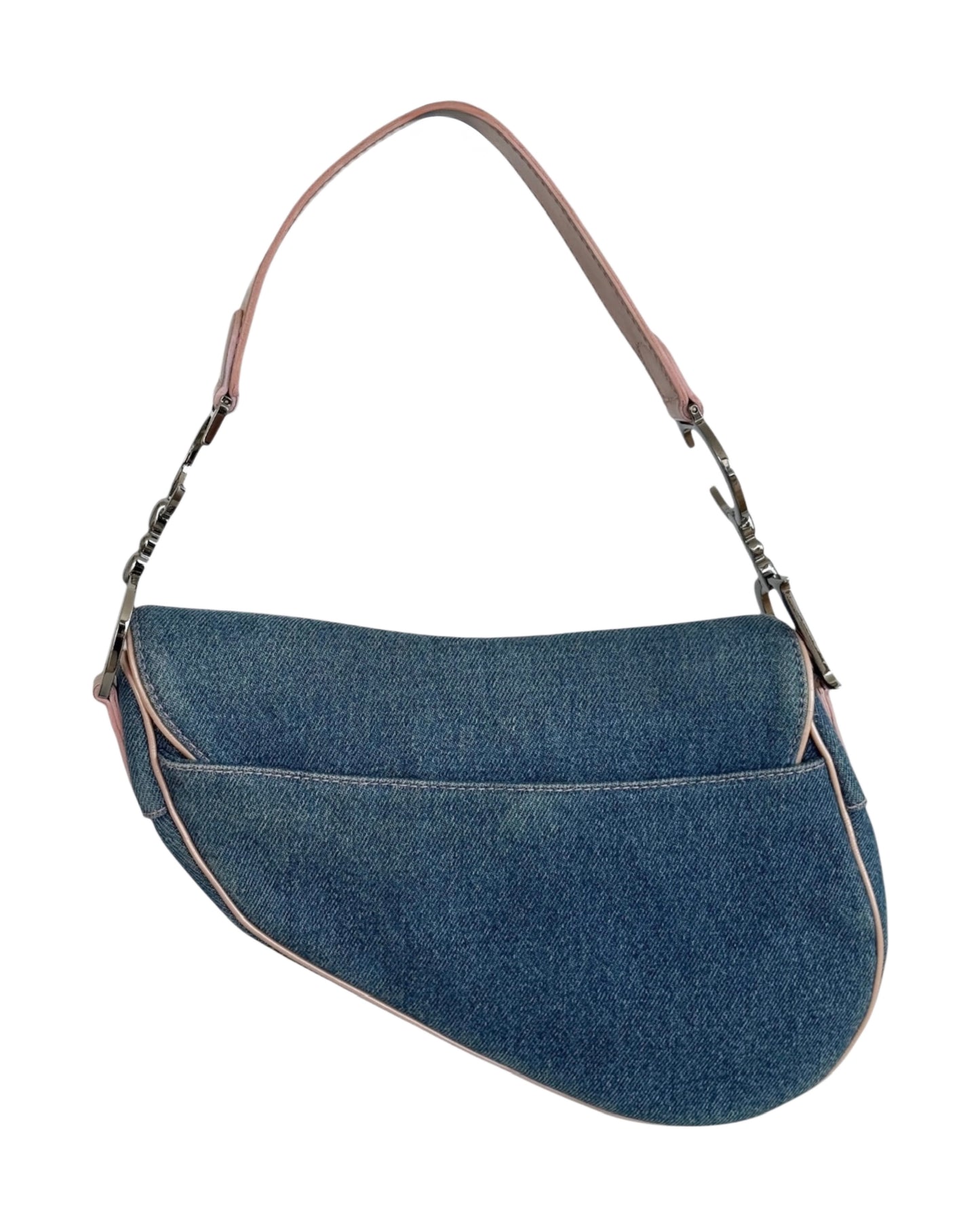 Dior Vintage 2002 Light Blue Denim Pink Patent Trim Jeans Saddle Bag