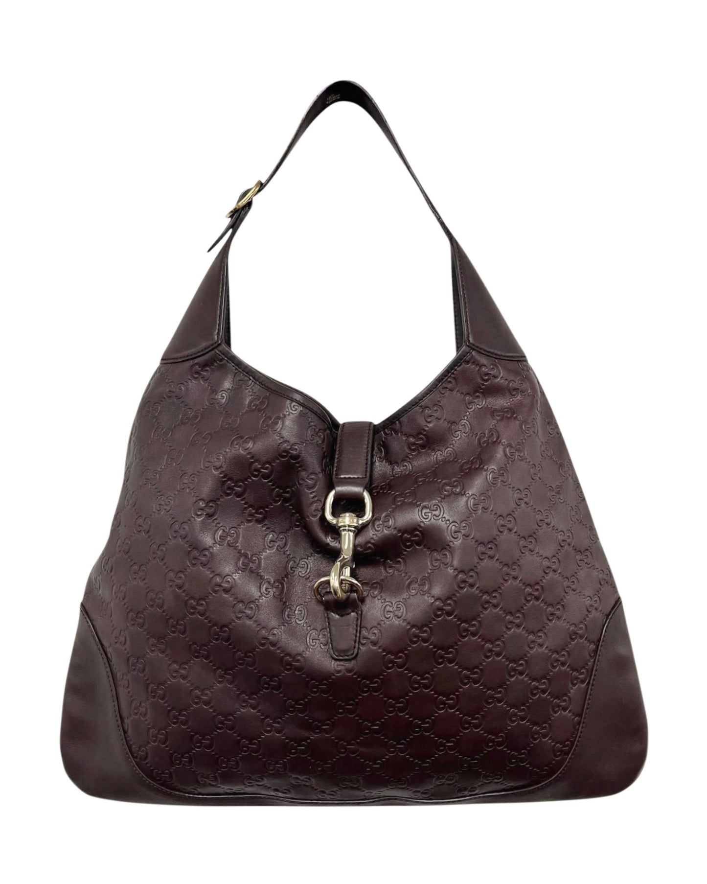 Gucci Vintage Dark Brown GG Monogram Embossed Lambskin Leather XL Jackie O Hobo Shoulder Bag