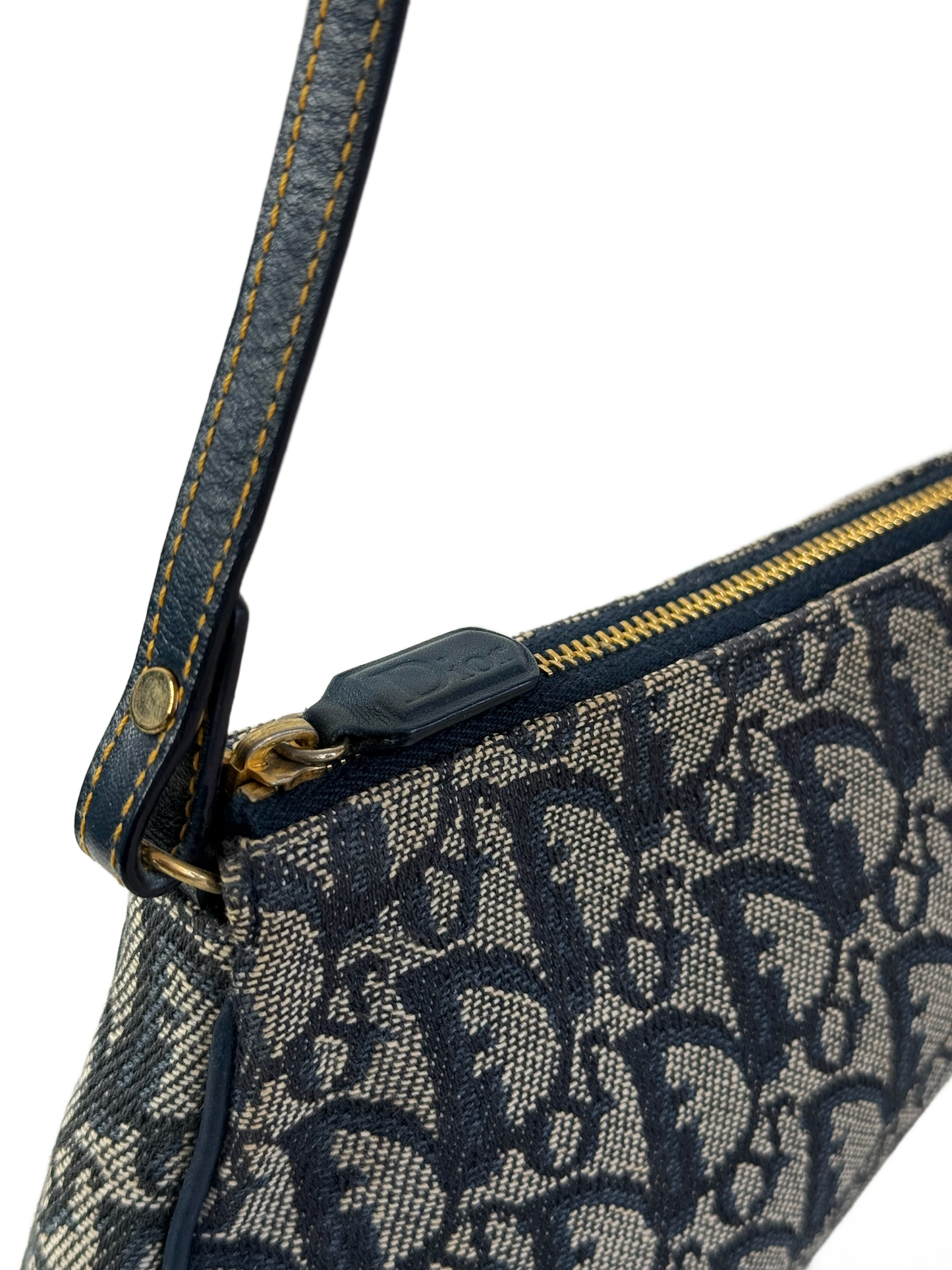 Dior Vintage 2001 Navy Blue Trotter Monogram Mini Saddle Pochette Shoulder Bag