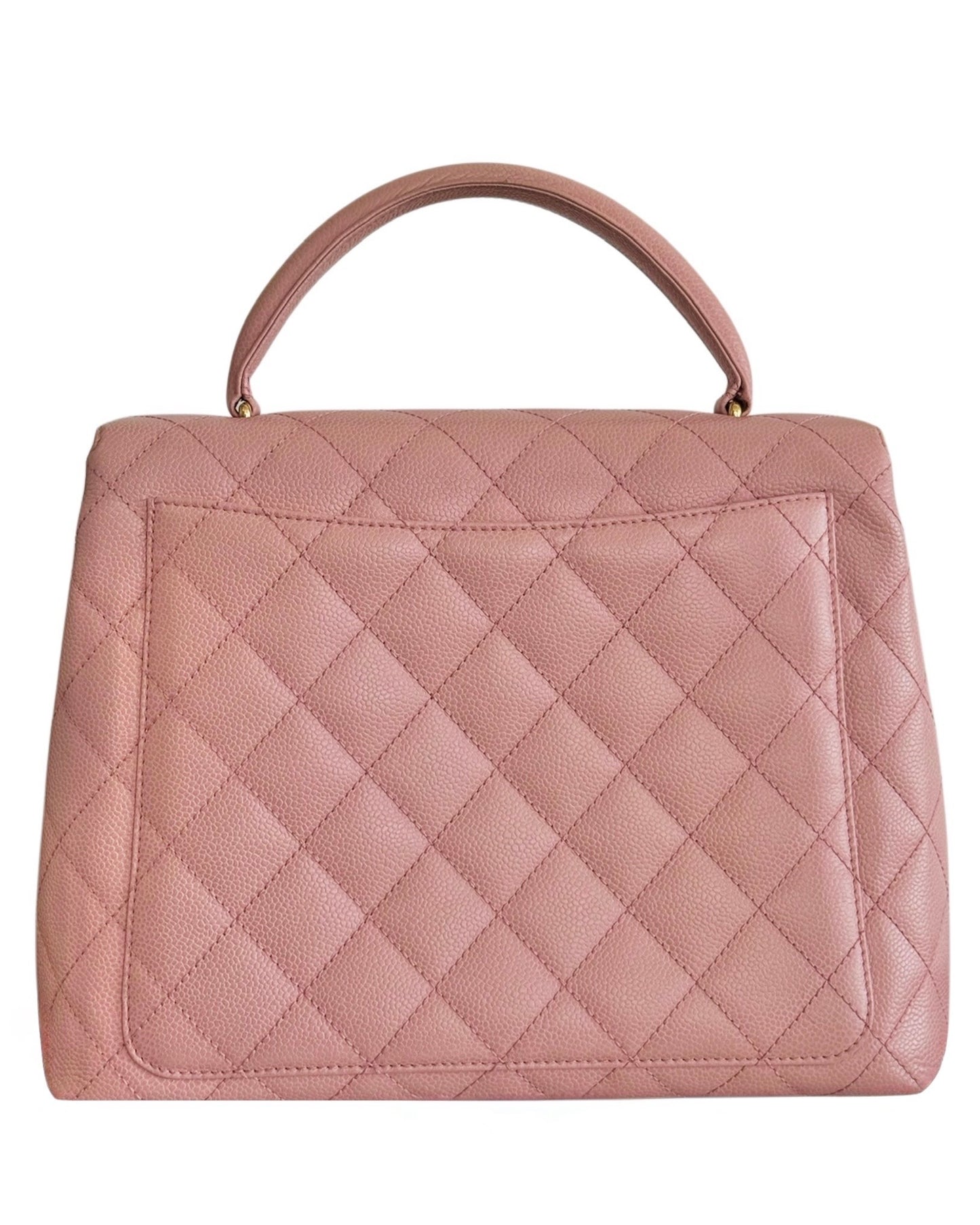 Chanel Vintage 00s Sakura Pink Quilted Caviar Leather Medium Kelly Top Handle Classic Flap Bag