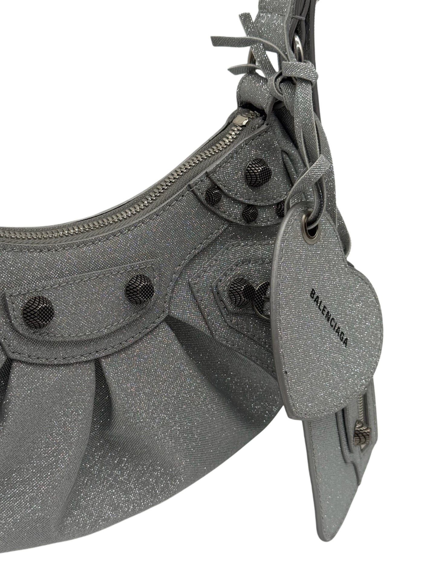Balenciaga Silver Glitter Le Cagole XS Shoulder Bag