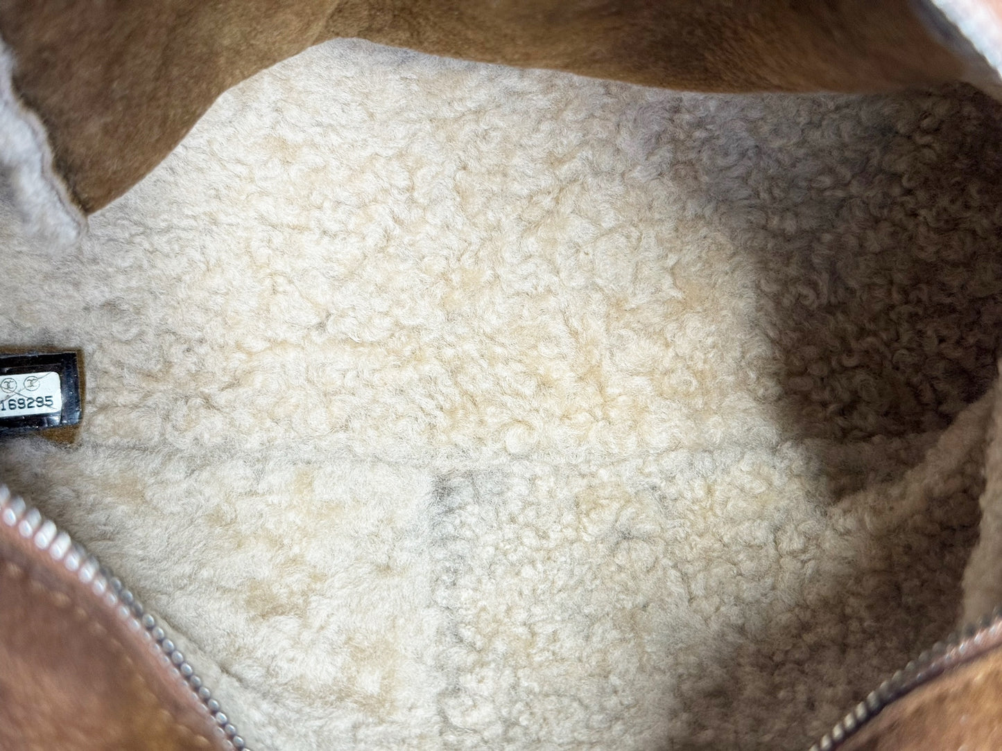 Chanel Vintage 00s Light Brown Micro Suede Sherpa Trim 4 Quadrant CC Shoulder Bag