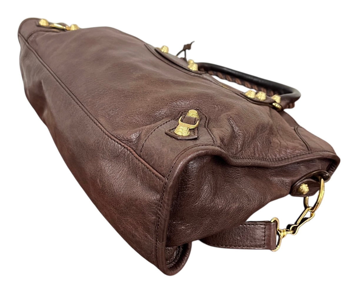 Balenciaga Vintage Dark Brown Leather Medium Motocross City Bag