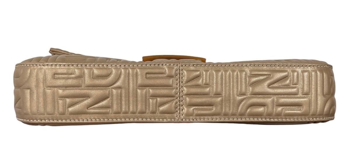 Fendi Metallic Gold Nappa Embossed Leather Shoulder Baguette Bag