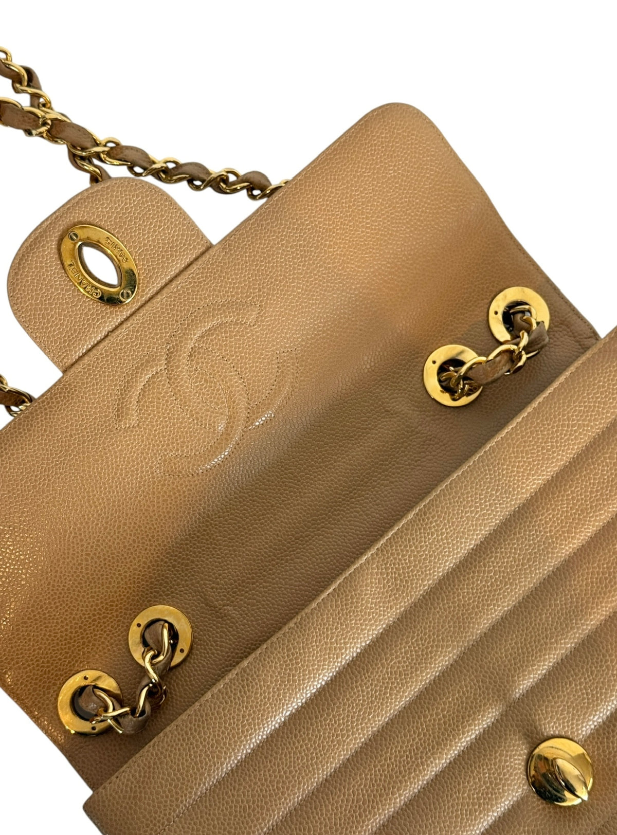 Chanel Vintage 1994-1996 Beige Horizontal Quilted Caviar Leather Jumbo Single Flap Bag with 24K GPHW