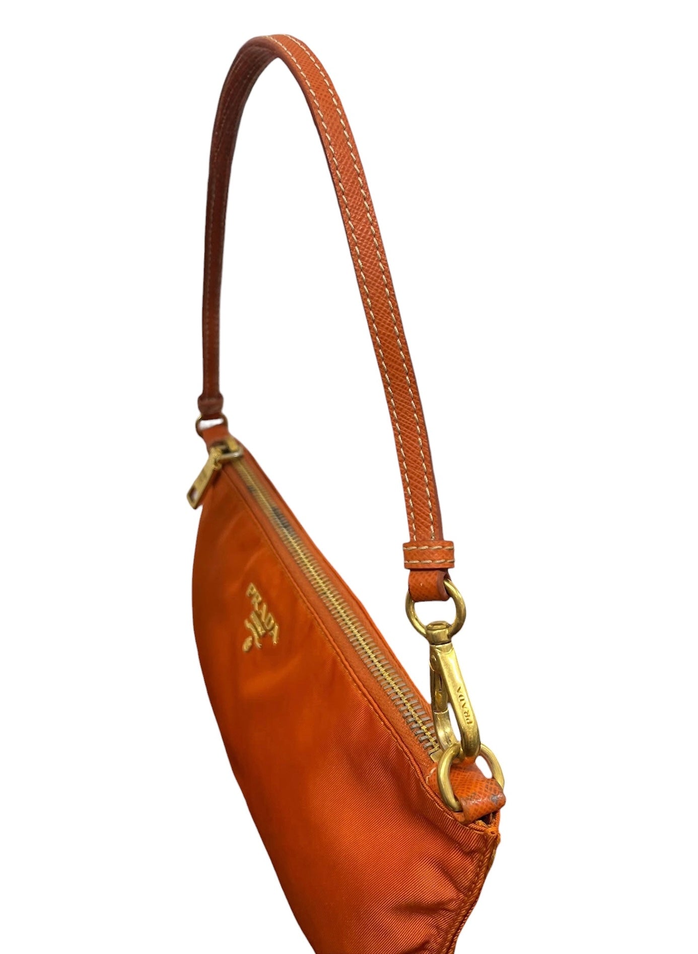 Prada Vintage Orange Nylon Rectangular Flat Small Shoulder Pochette Bag