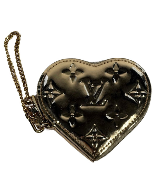 Louis Vuitton Vintage 2007 Gold Miroir Mirror Monogram Heart Coin Purse Bag Charm Pouch