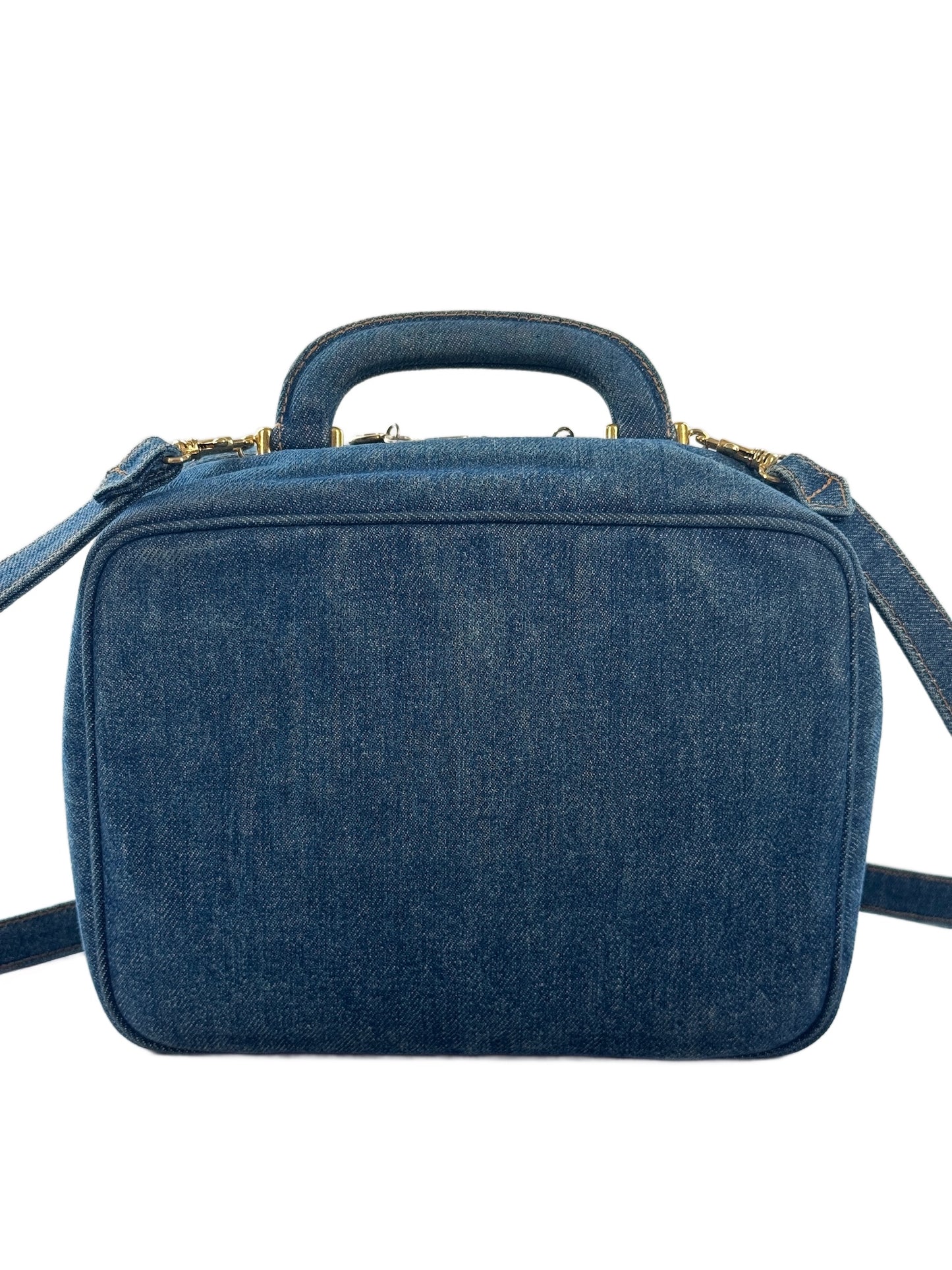 Chanel Vintage 90s Denim CC Top Handle Vanity Case w Shoulder Crossbody Strap
