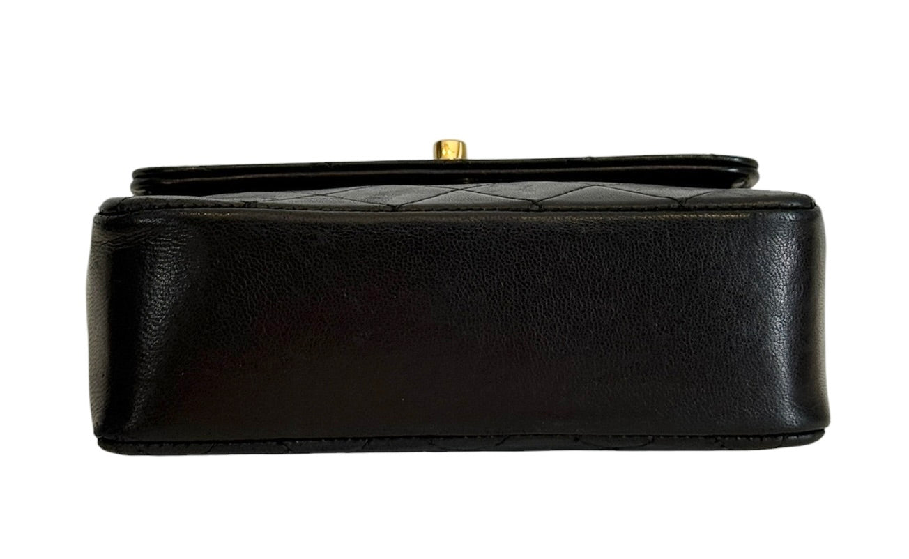 Chanel Vintage 80s Black Quilted Lambskin Micro Mini Rectangular Classic Flap Bag with 24K GPHW