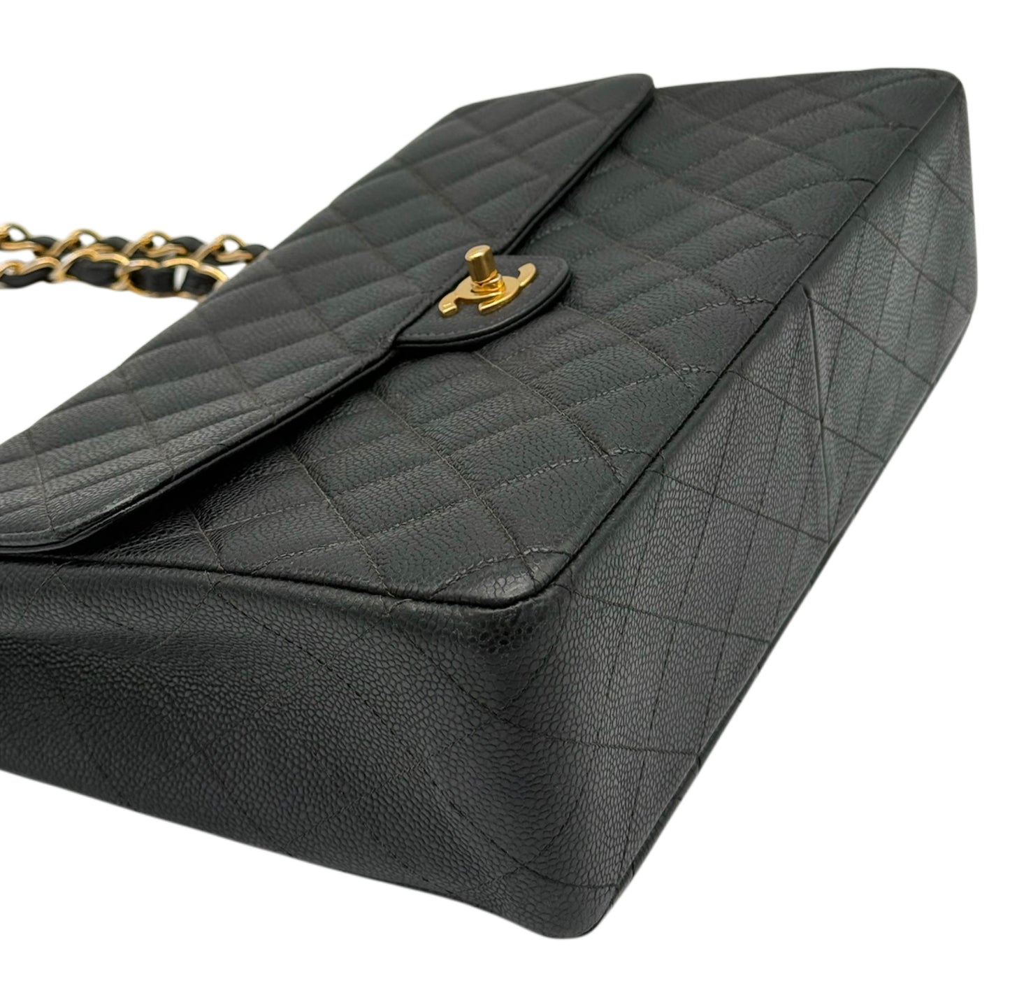 Chanel Vintage 00s Black Quilted Caviar Maxi Classic Single Flap Bag with 24K GPHW