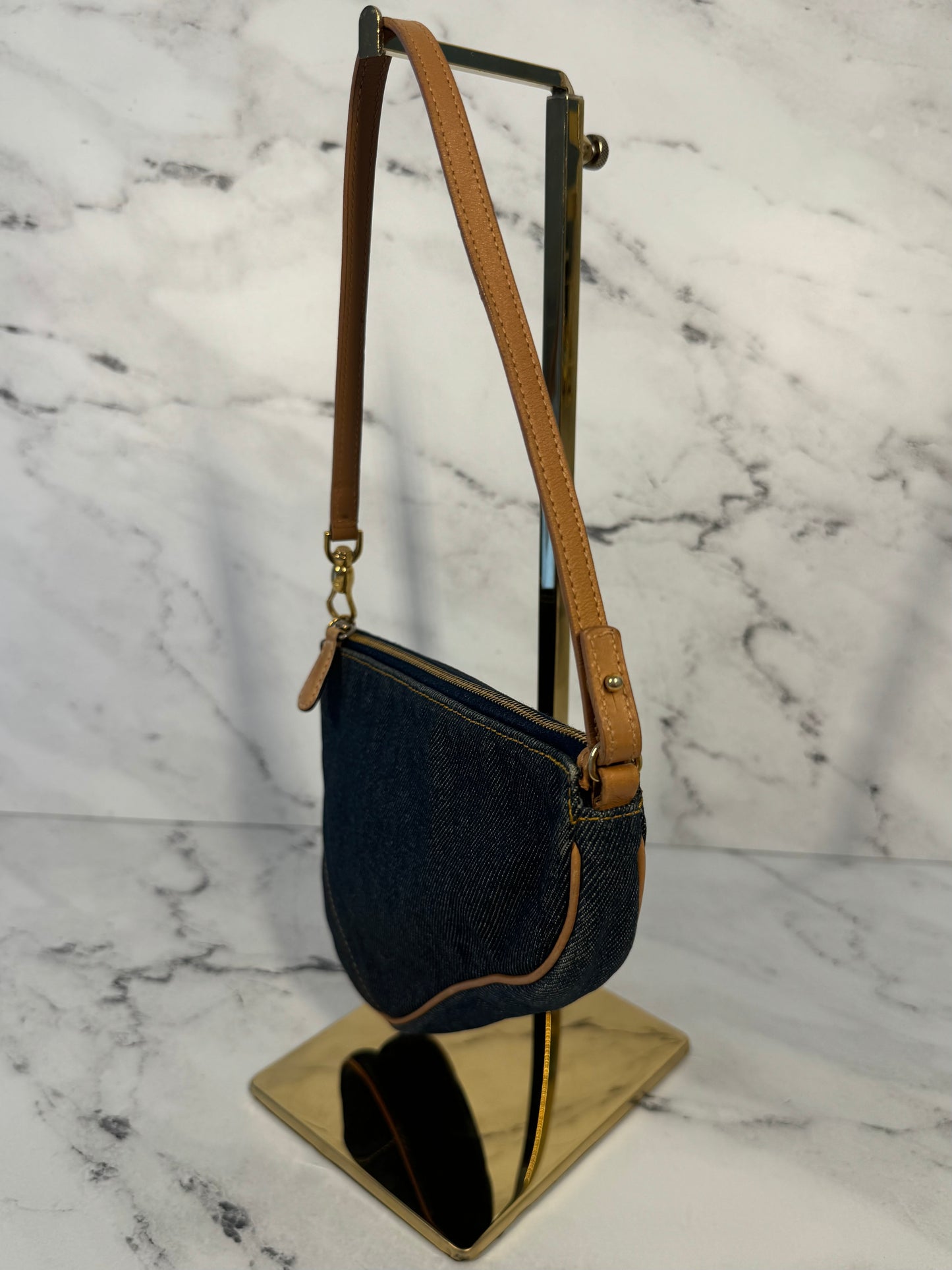 Dior Vintage 2001 Navy Blue Denim Mini Saddle Shoulder Bag