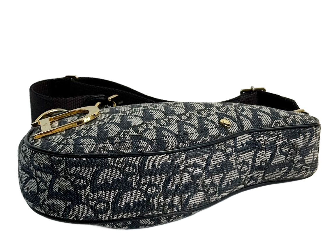 Dior Vintage 2004 Navy Blue Trotter Monogram D Charm Logo Shoulder Crossbody Saddle Bag