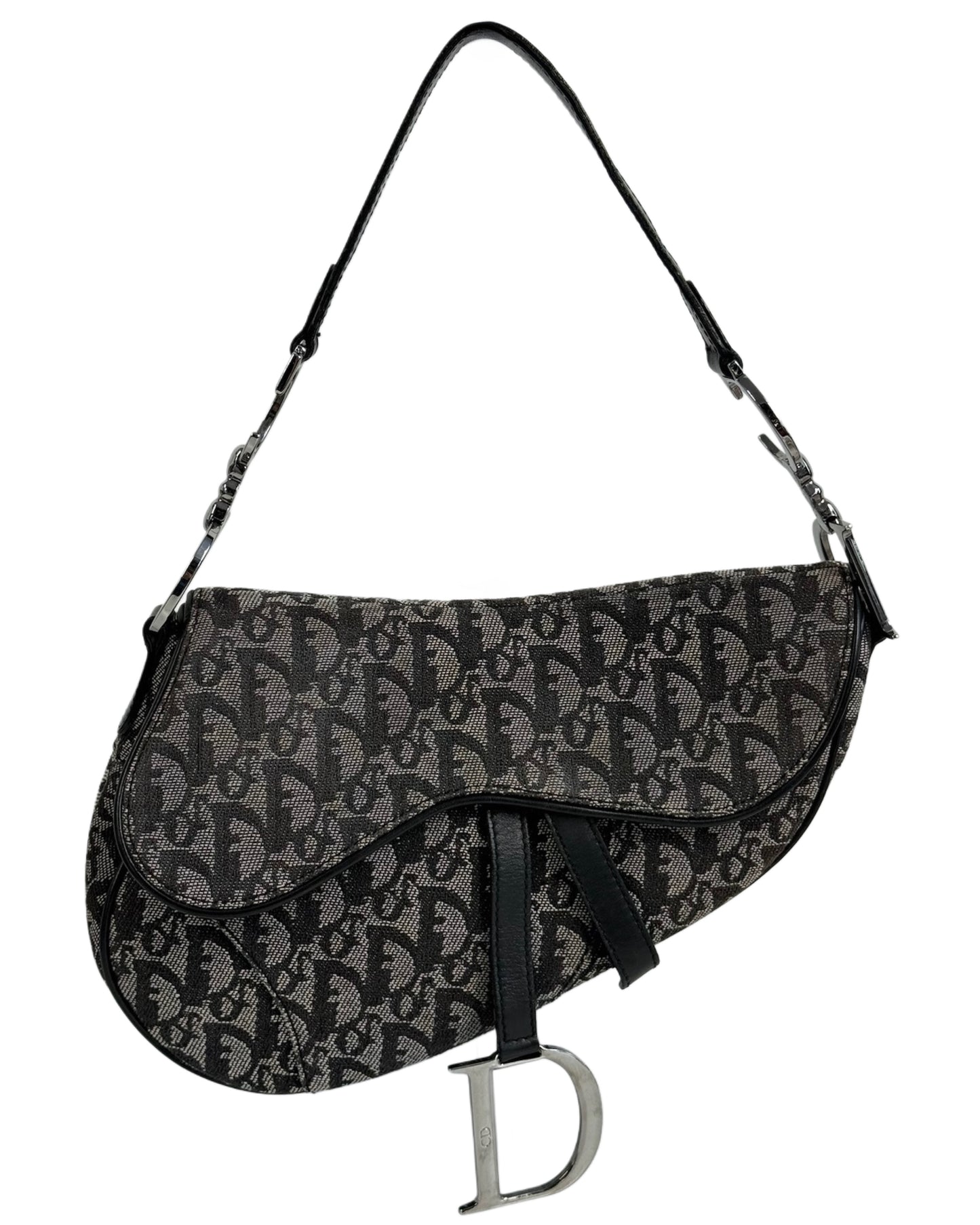 Dior Vintage 2005 Black Trotter Monogram Medium Saddle Bag