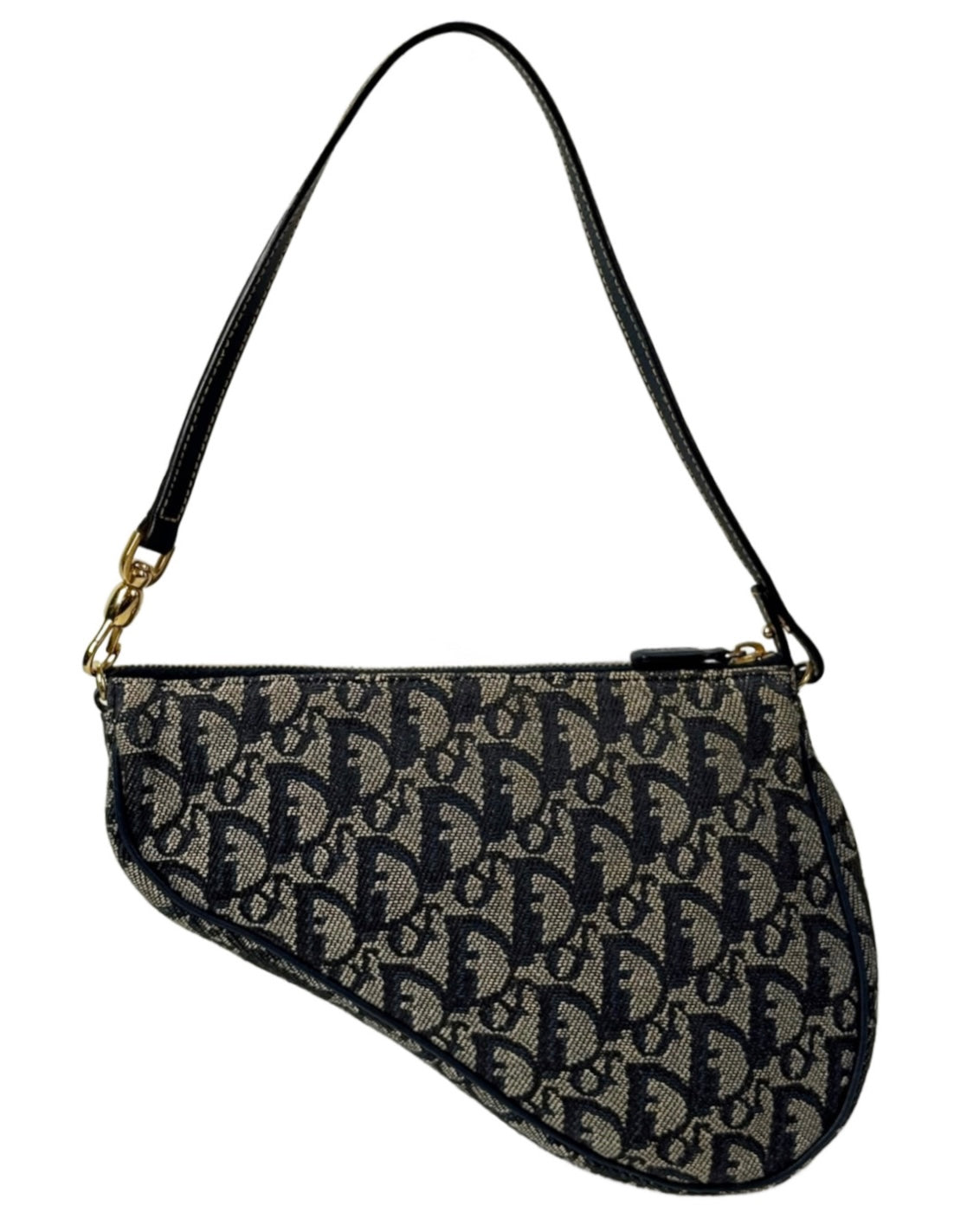 Dior Vintage 2001 Navy Blue Trotter Monogram Mini Saddle Pochette Shoulder Bag