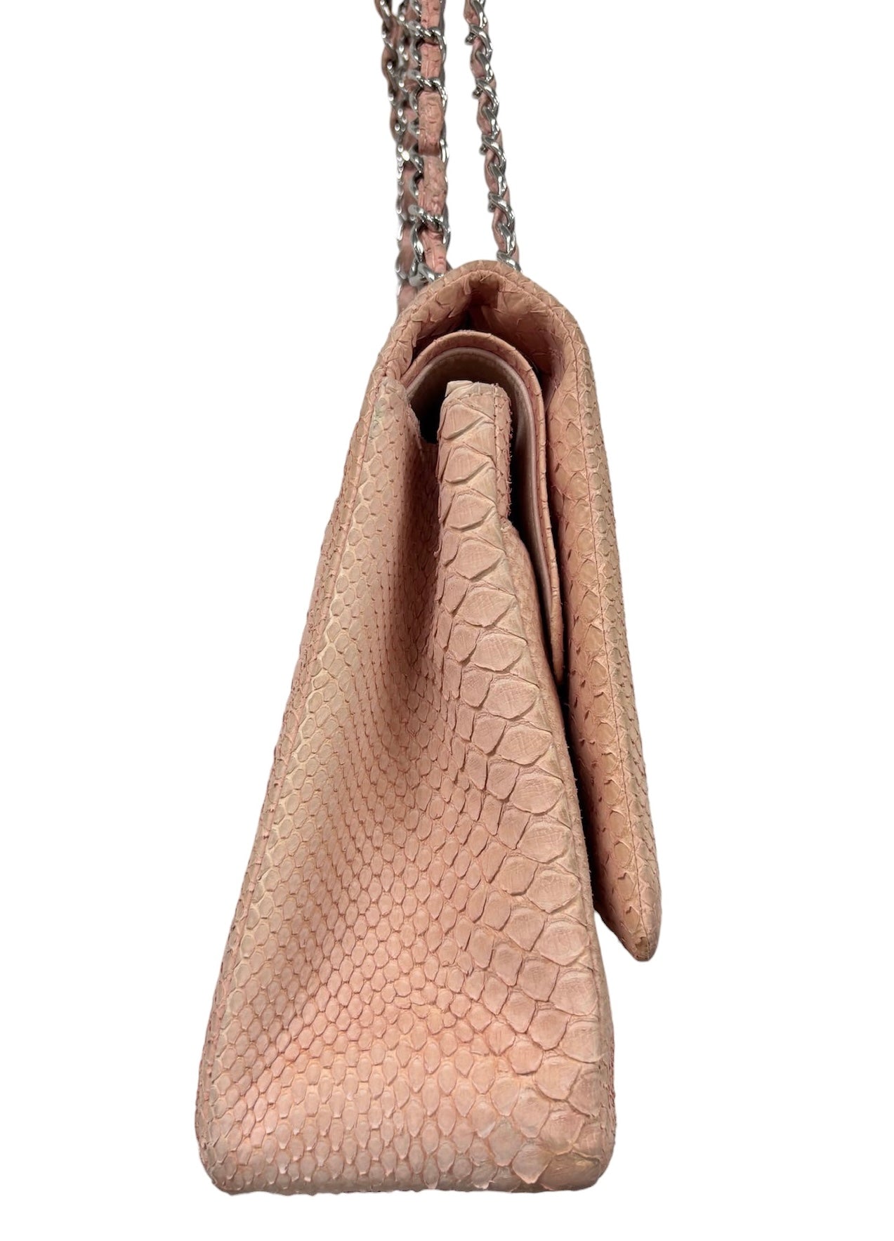 Chanel 2011 Rose Pink Python Classic Jumbo Double Flap Bag with Silver Hardware