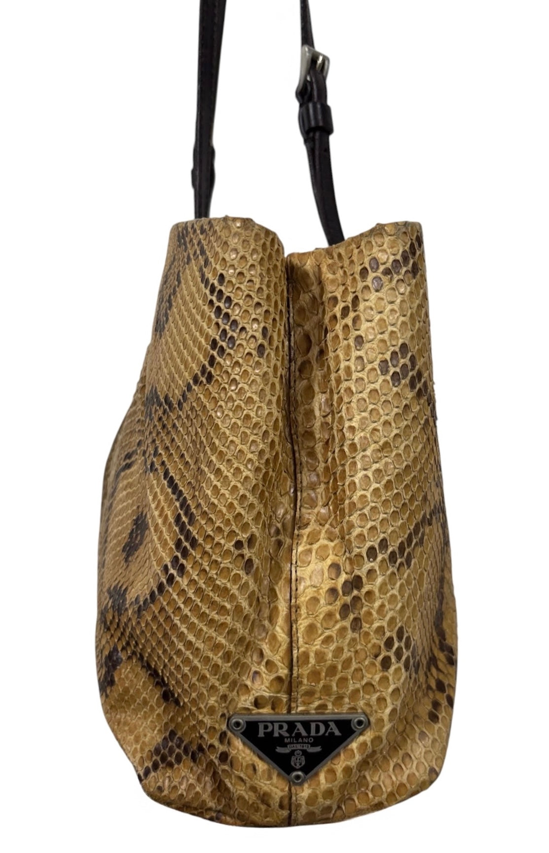 Prada Vintage Light Brown Python East West Shoulder Tote Bag 