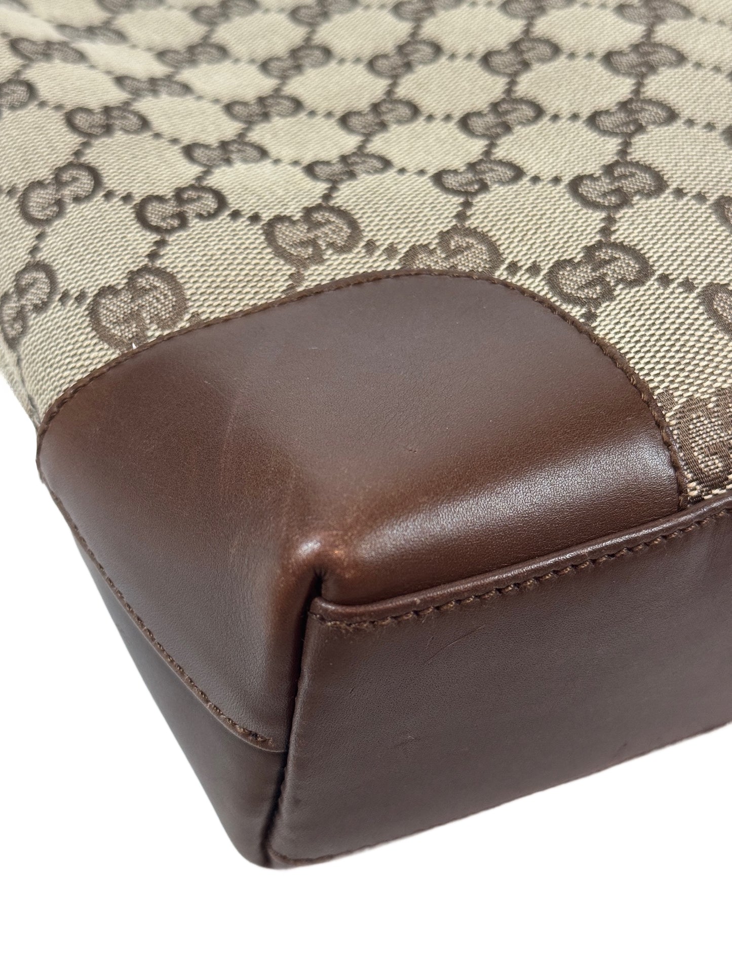 Gucci Vintage Brown GG Monogram Canvas Leather Trim Structured Hobo Shoulder Bag
