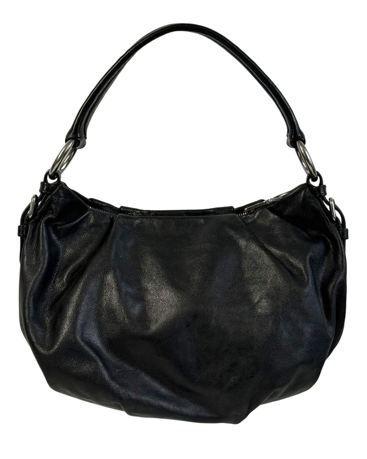 Prada Vintage Black Pebbled Leather Small Shoulder Hobo Bag