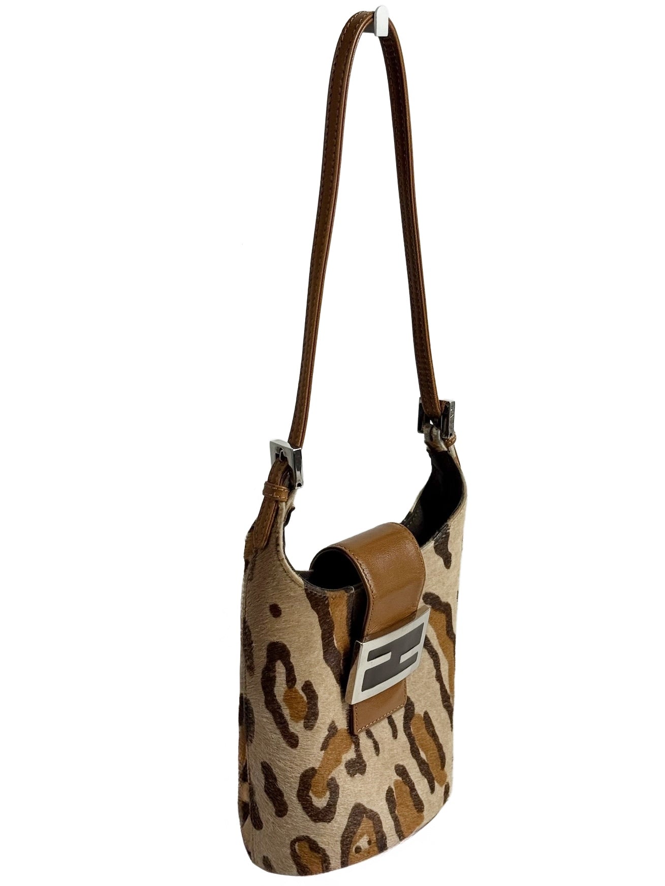 Fendi Vintage Leopard Print Pony Hair Mini Bucket Bag