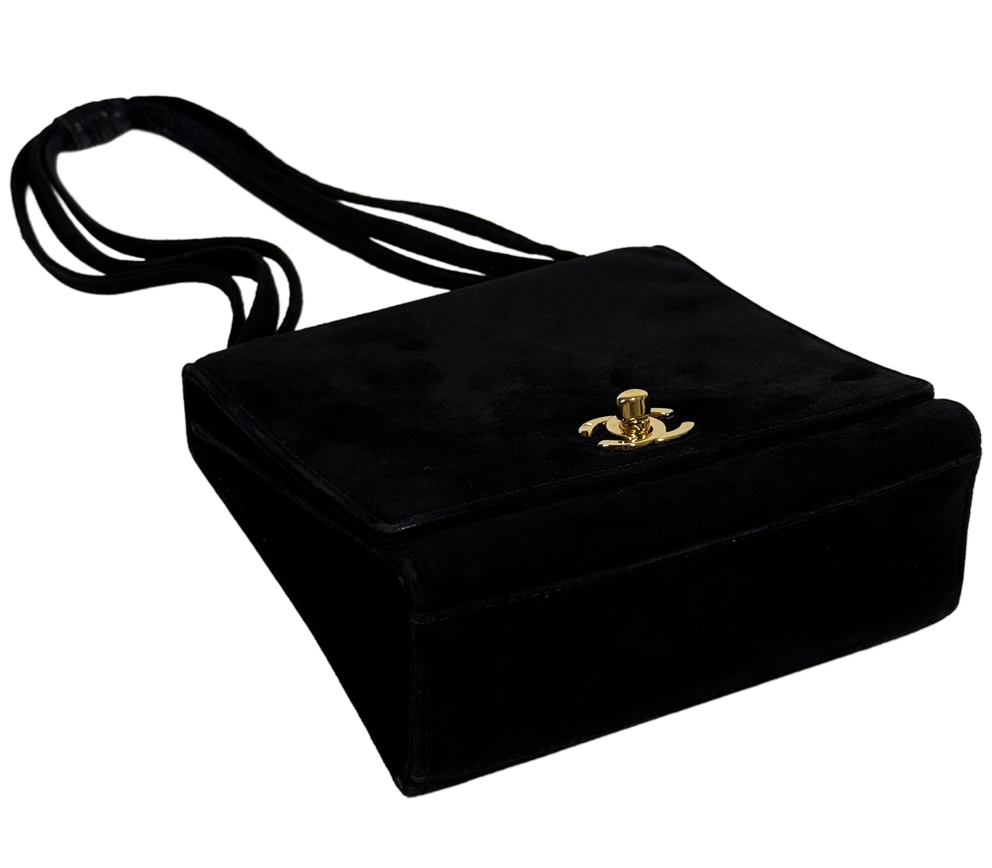 Chanel Vintage ‘98 Black Suede Square Mini Classic Flap Shoulder Bag w 24K Gold Plated Hardware