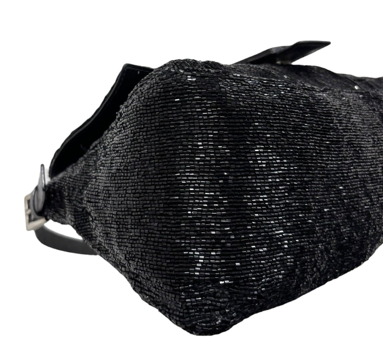 Fendi Vintage Black Beaded Leather Trim Mamma Baguette Shoulder Bag