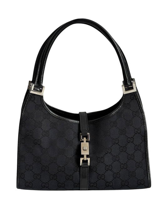 Gucci Vintage Black GG Monogram Small Jackie Shoulder Bag