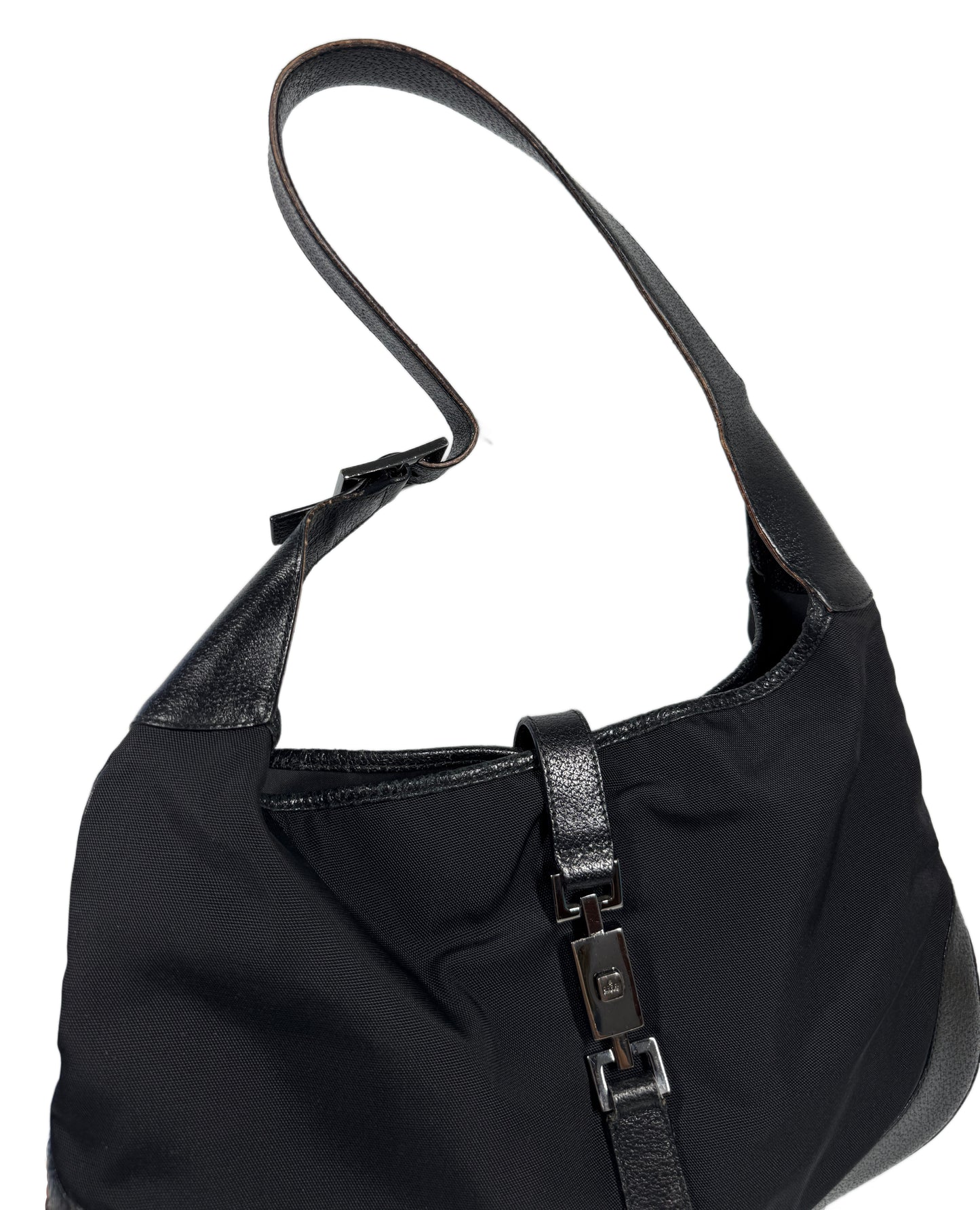 Gucci Vintage Black Nylon & Leather Large Jackie O Hobo Shoulder Bag