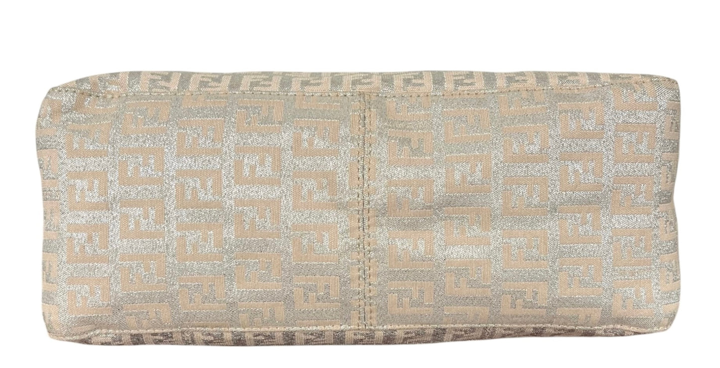 Fendi Vintage Pink Iridescent Metallic Zucchino Zucca Monogram Medium Shoulder Pochette Bag