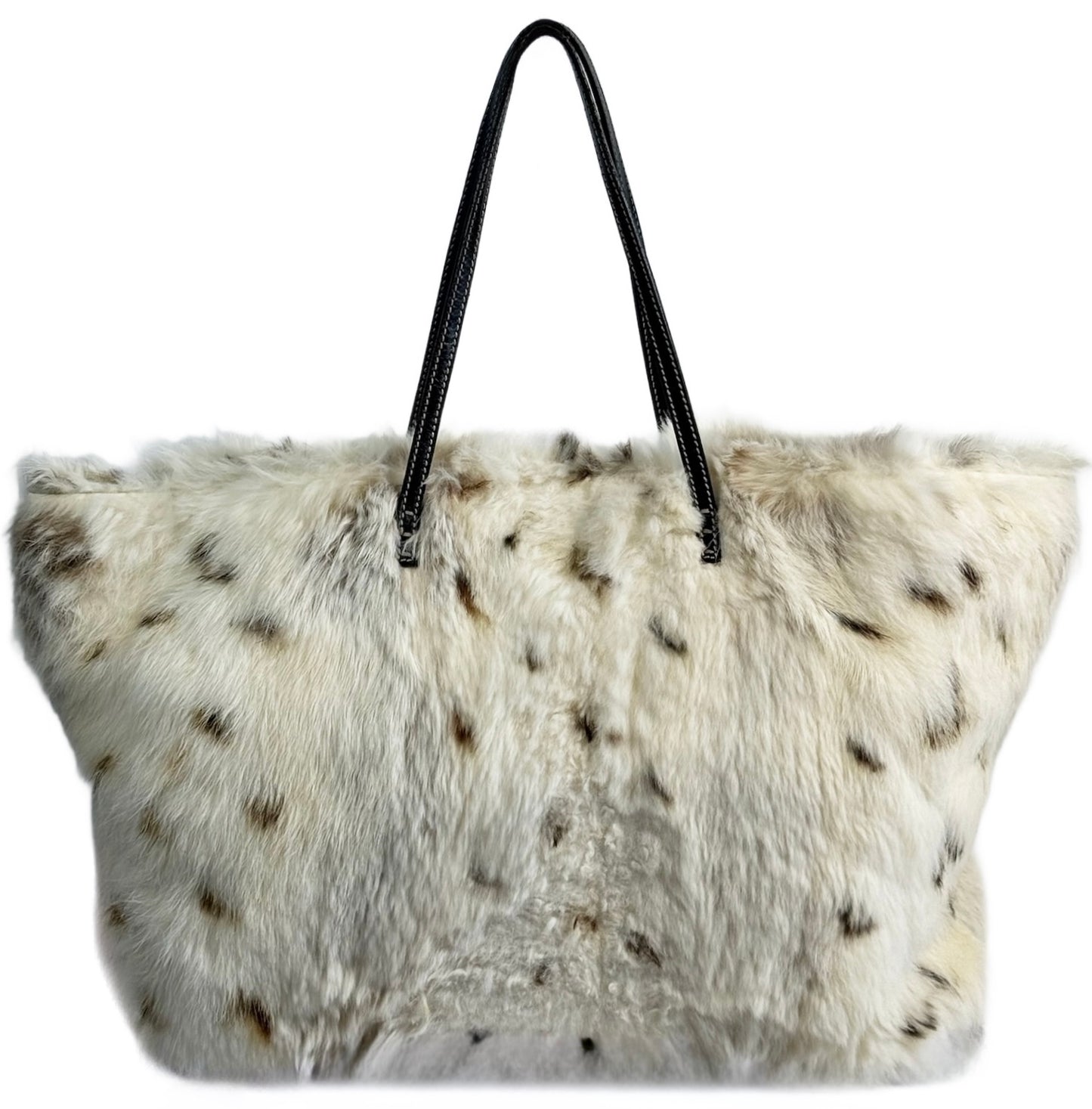 Fendi Vintage White Spotted Rabbit Fur Shoulder Tote Bag